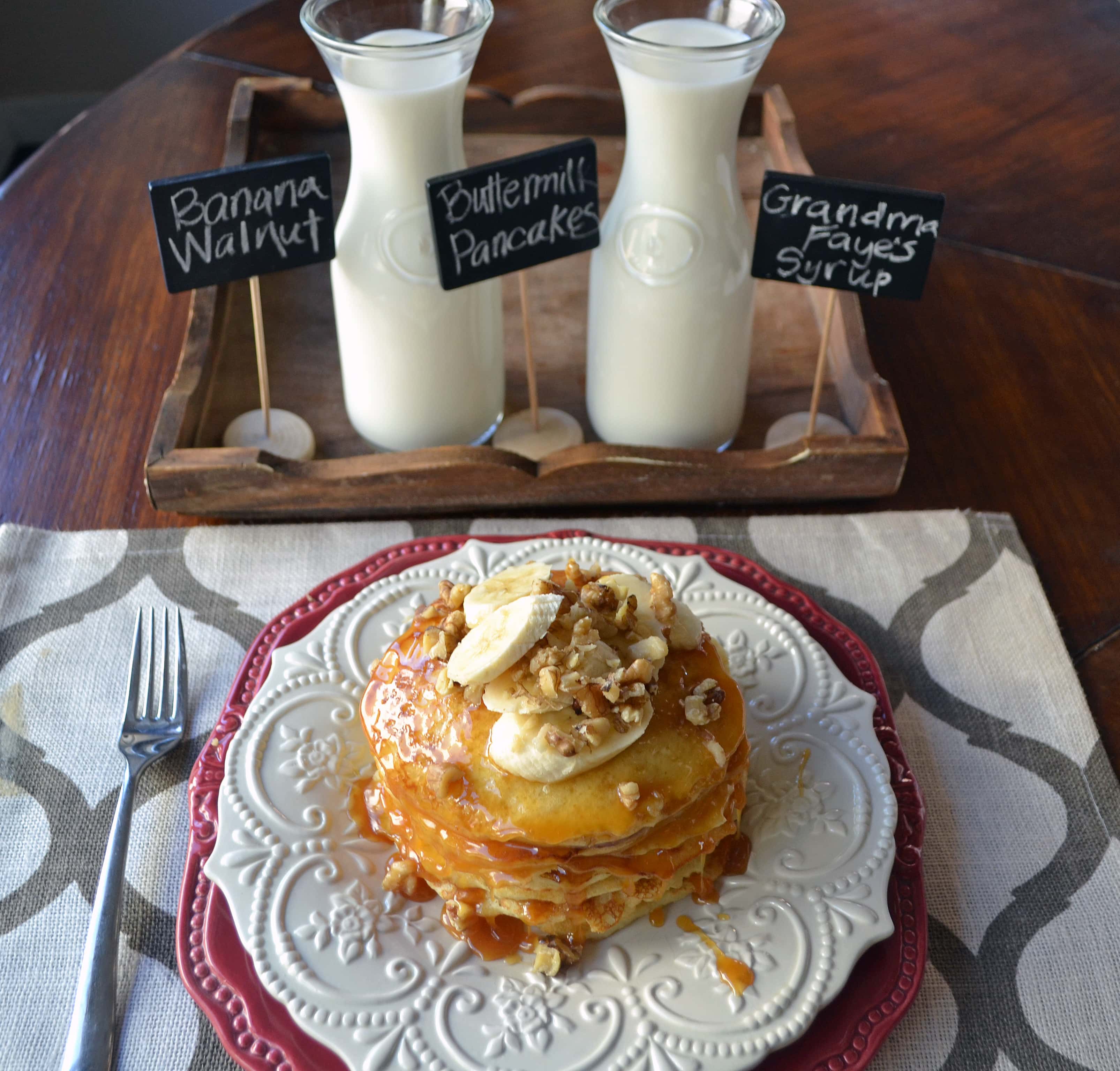 Goldie's Banana Walnut Buttermilk Pancakes with Faye's Syrup