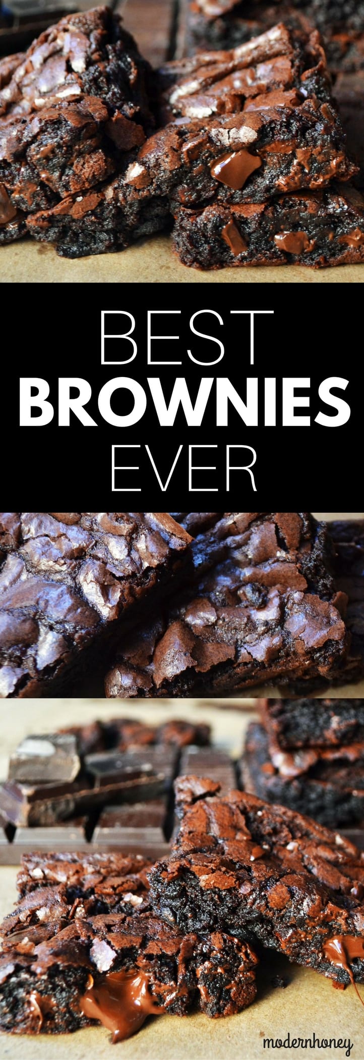 BEST BROWNIES EVER. The Best Homemade Chocolate Brownies Recipe. 5-Star Rated Brownie Recipe. Most Popular Brownies! www.modernhoney.com #brownies #chocolate #brownierecipe #bestbrownies #chocolatelover #chocoholic #chocolatedessert #dessert #dessertbars 