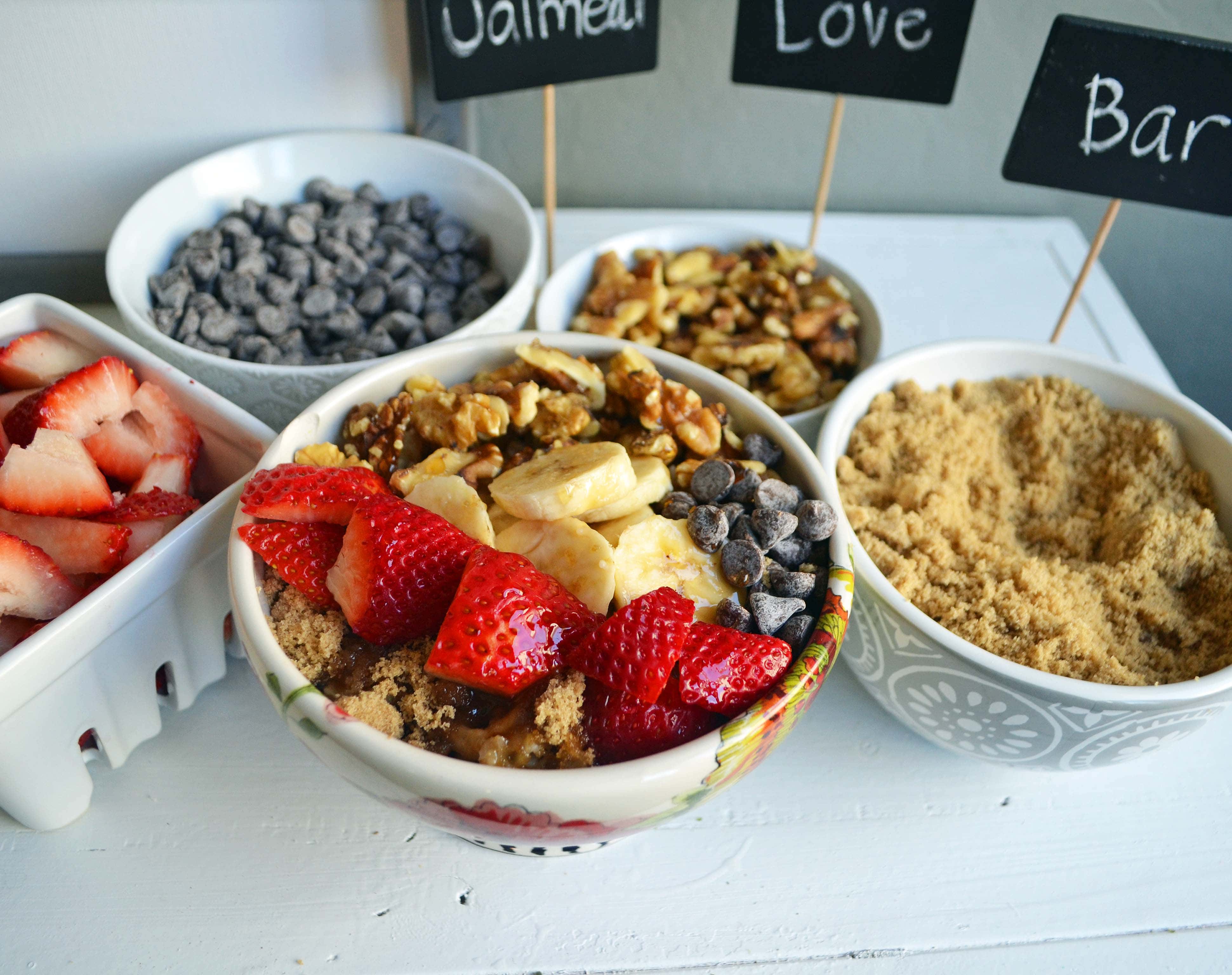 The Oatmeal Love Toppings Bar by Modern Honey creates an ultimate oatmeal experience for your next brunch. Modern Honey - www.modernhoney.com