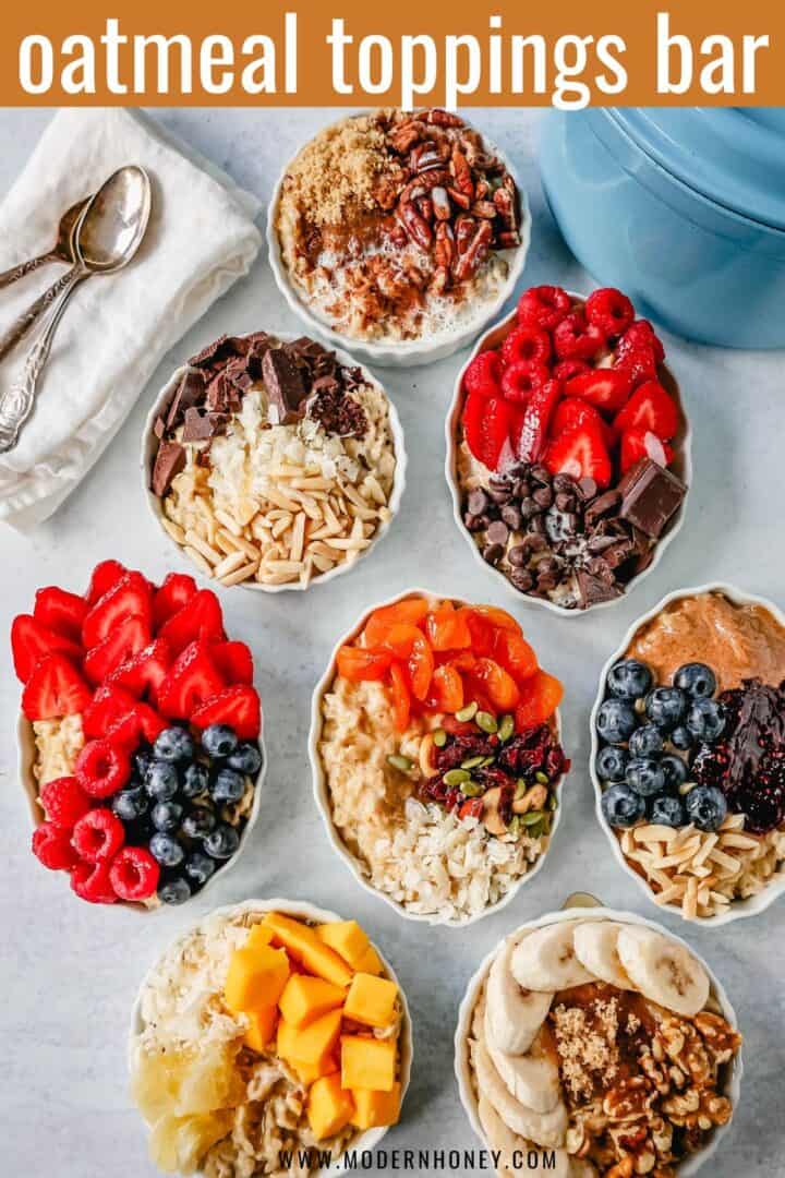 How to make creamy oatmeal with your favorite toppings combinations. I am sharing a list of all of the popular oatmeal toppings ideas to serve on a cold winter day and how to make the best bowl of oatmeal!