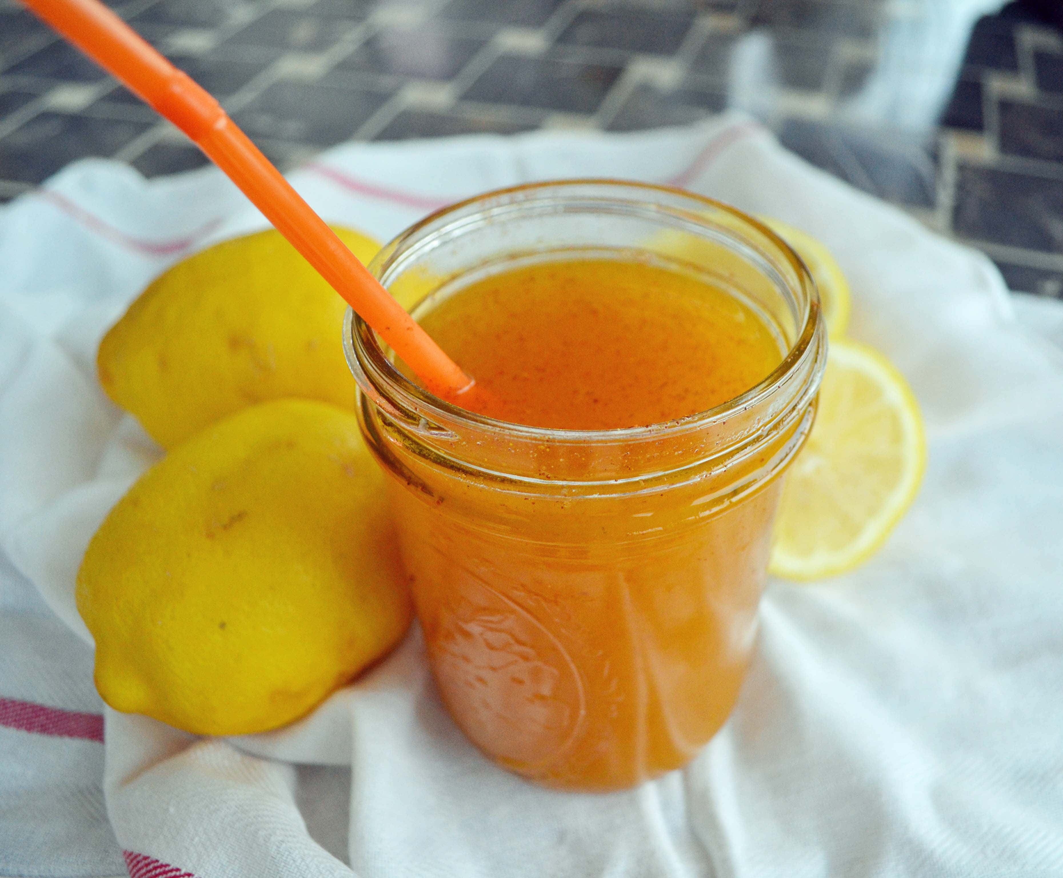 Lemon Turmeric Flush Drink. This is loaded with fresh lemon juice, turmeric, ginger, cayenne, and cinnamon. It will detoxify the body first thing in the morning and is an immune system booster.