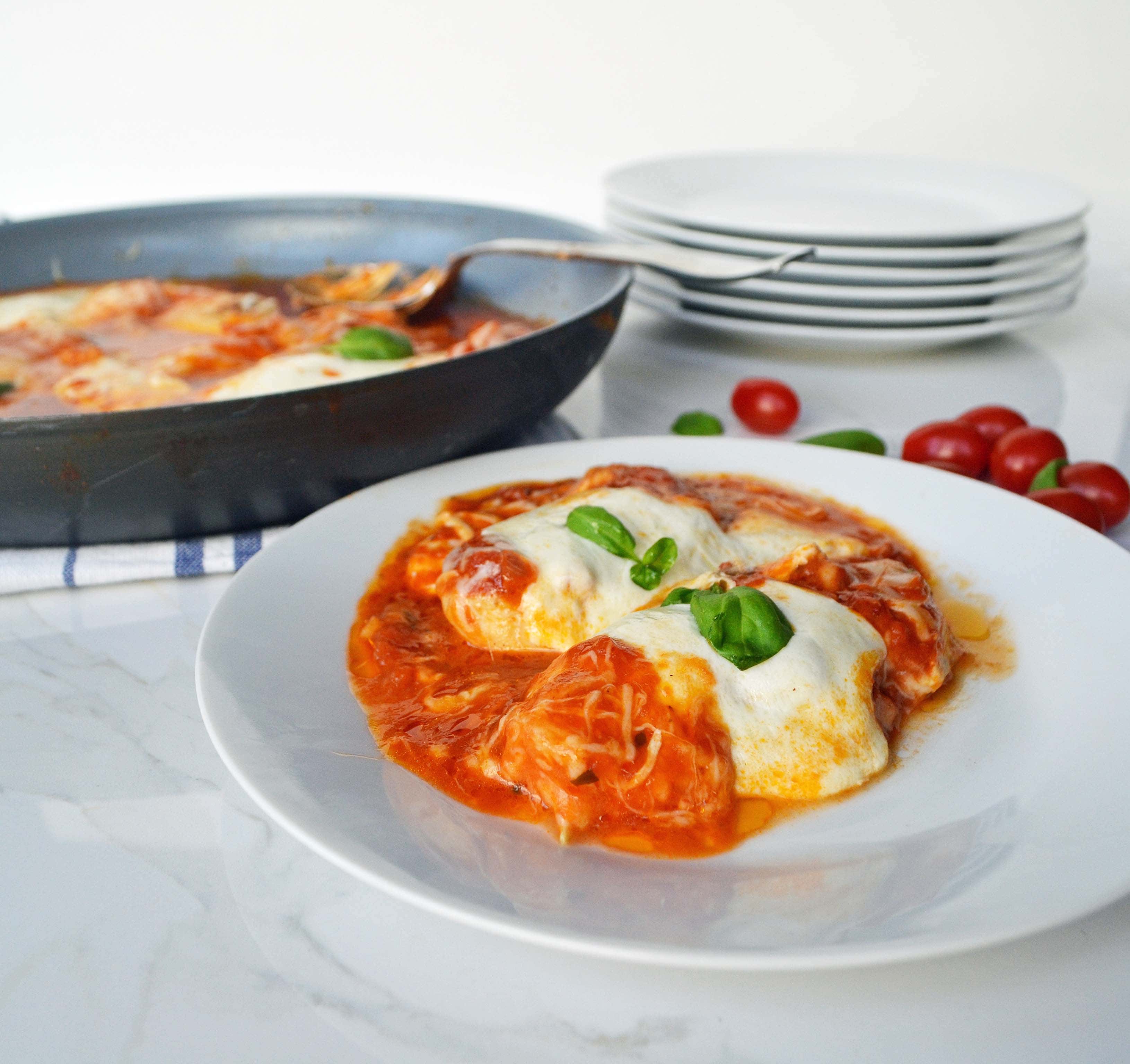 Skinny Sister Chicken Parmesan. Less calories and gluten free version of the popular Chicken Parmesan.