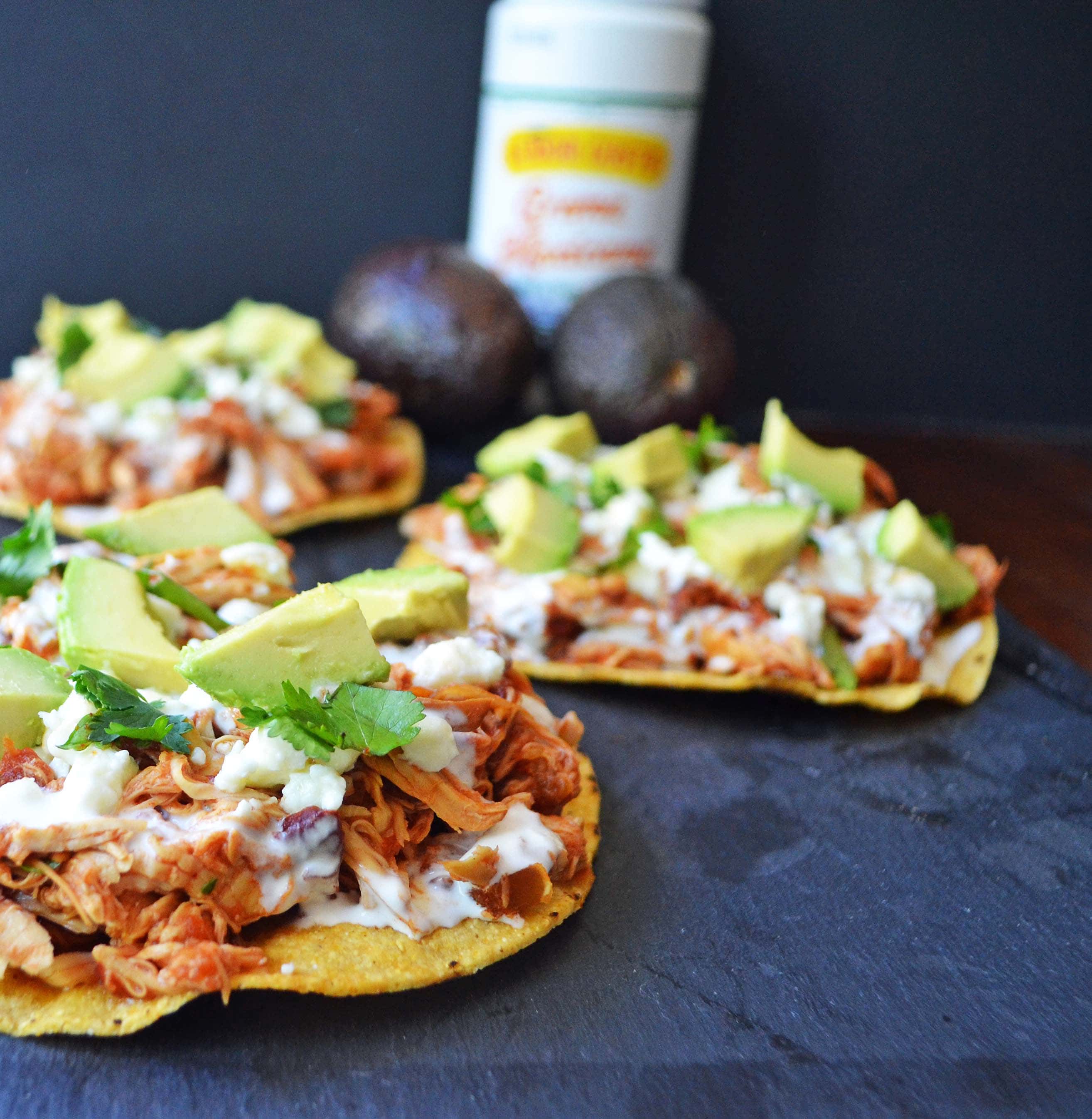 Slow Cooker Chicken Tinga Tostadas by Modern Honey - www.modernhoney.com