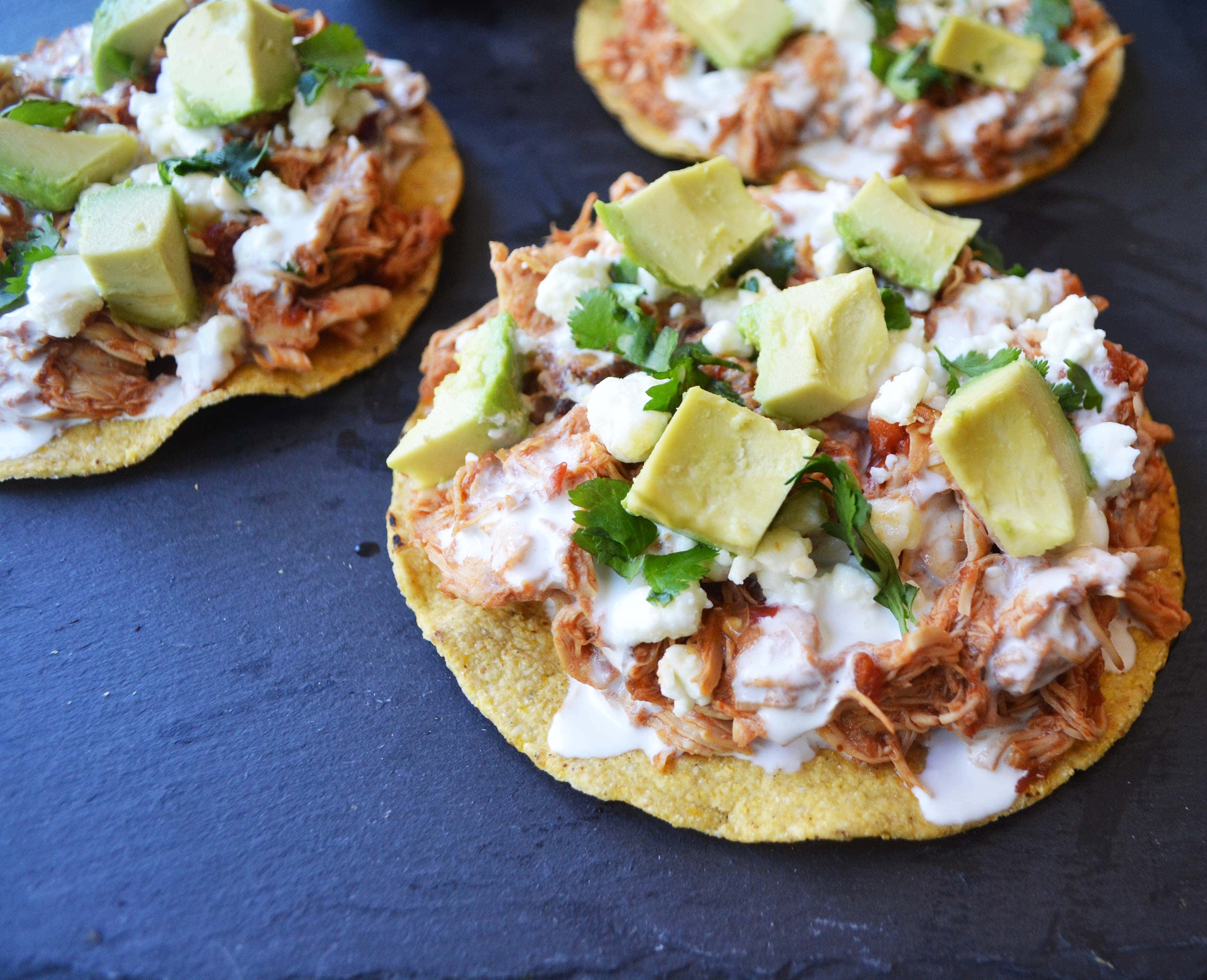 Slow Cooker Chicken Tinga Tostadas by Modern Honey - www.modernhoney.com