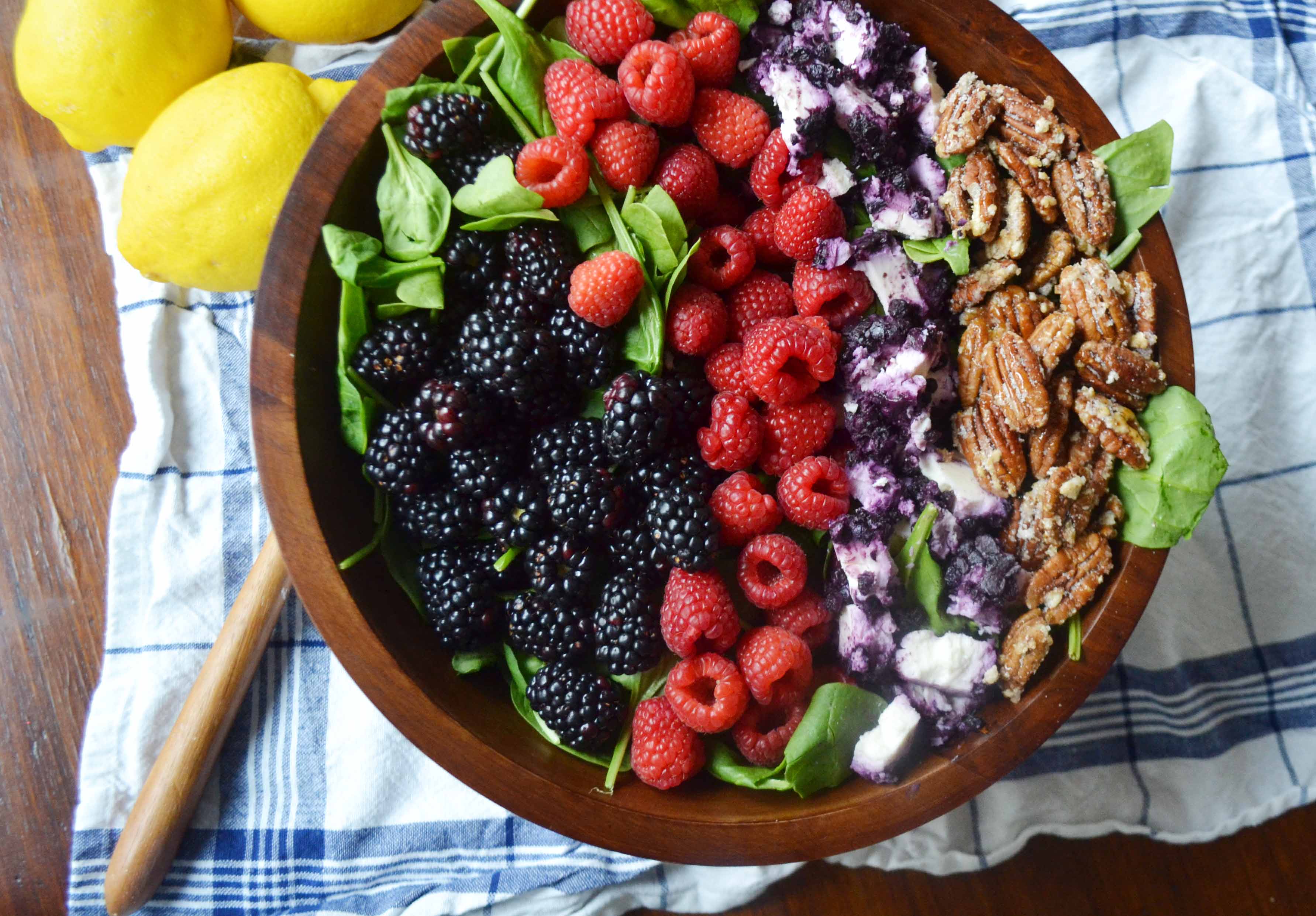 Berry Candied Pecan Salad with Lemon Vanilla Bean Dressing by Modern Honey - www.modernhoney.com