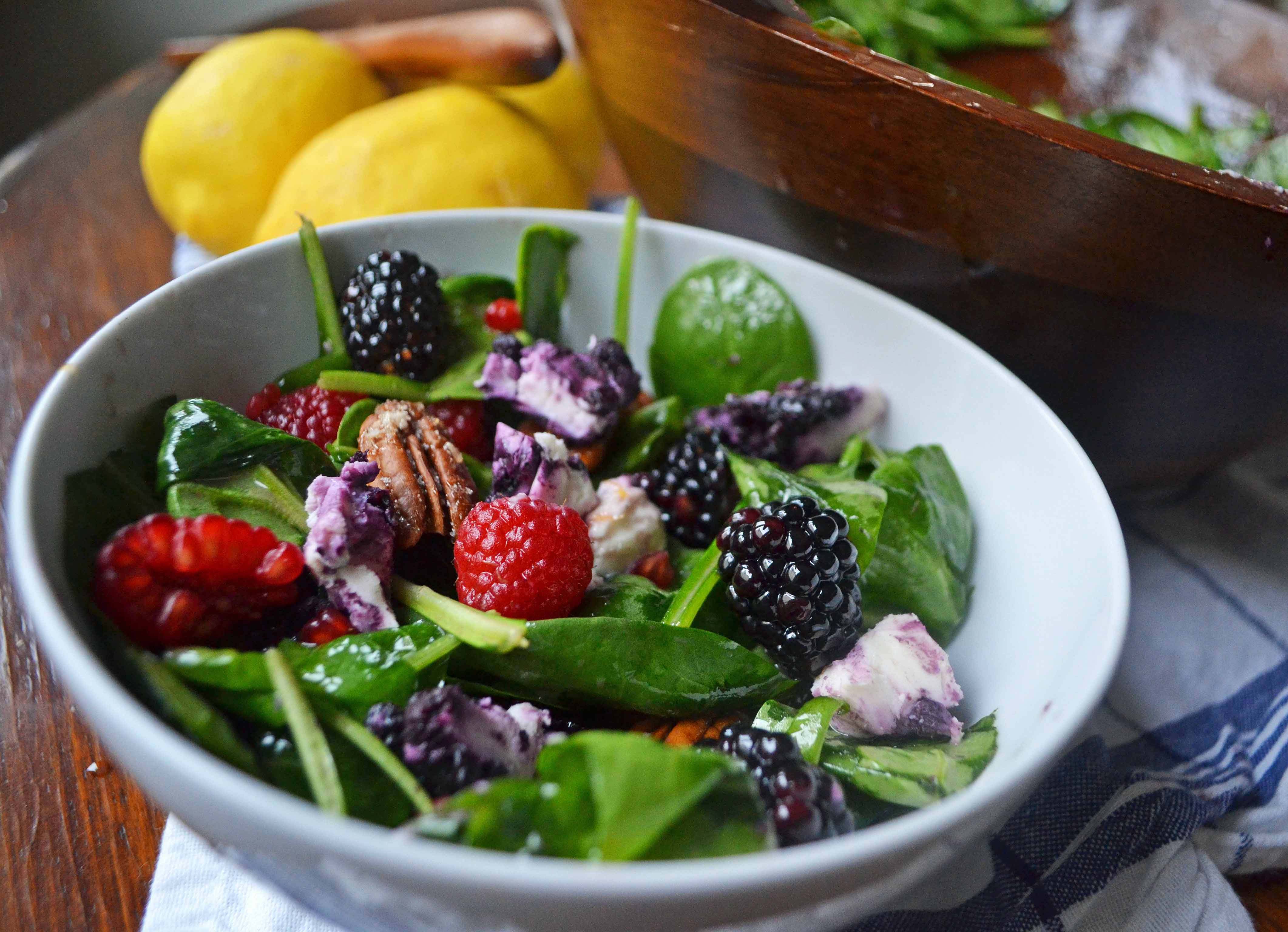 Berry Candied Pecan Salad with Lemon Vanilla Bean Dressing by Modern Honey - www.modernhoney.com