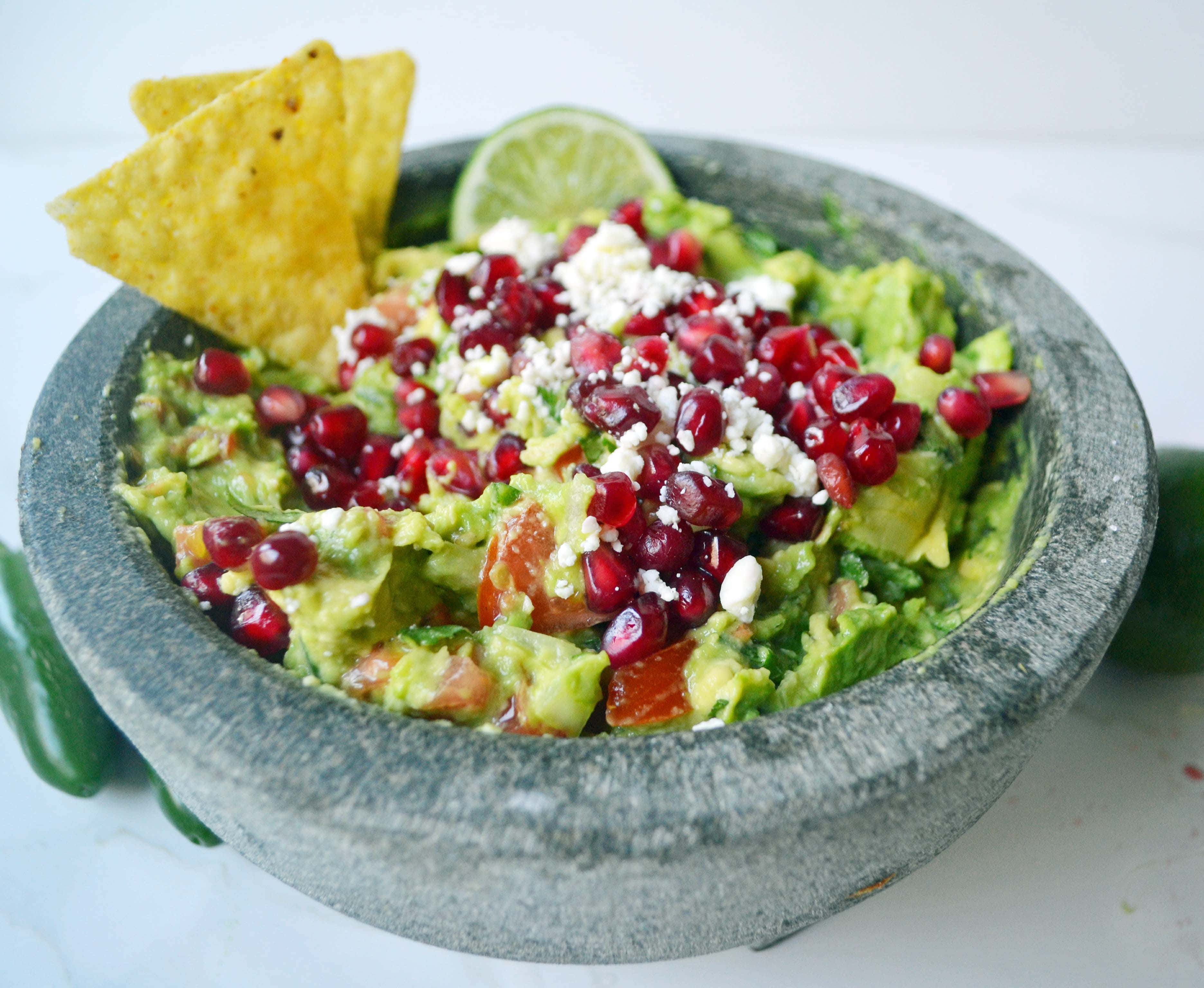 Best Ever Homemade Guacamole with pomegranate and Homemade Chips by Modern Honey - www.modernhoney.com