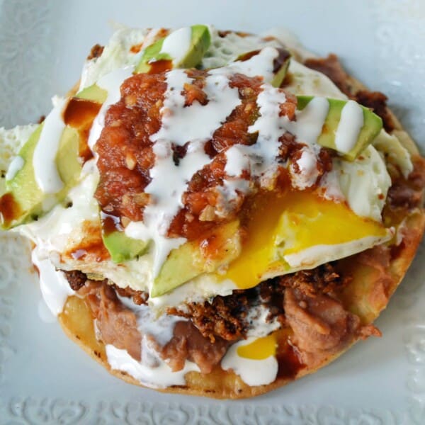 Chorizo Huevos Rancheros Tostadas by Modern Honey - www.modernhoney.com