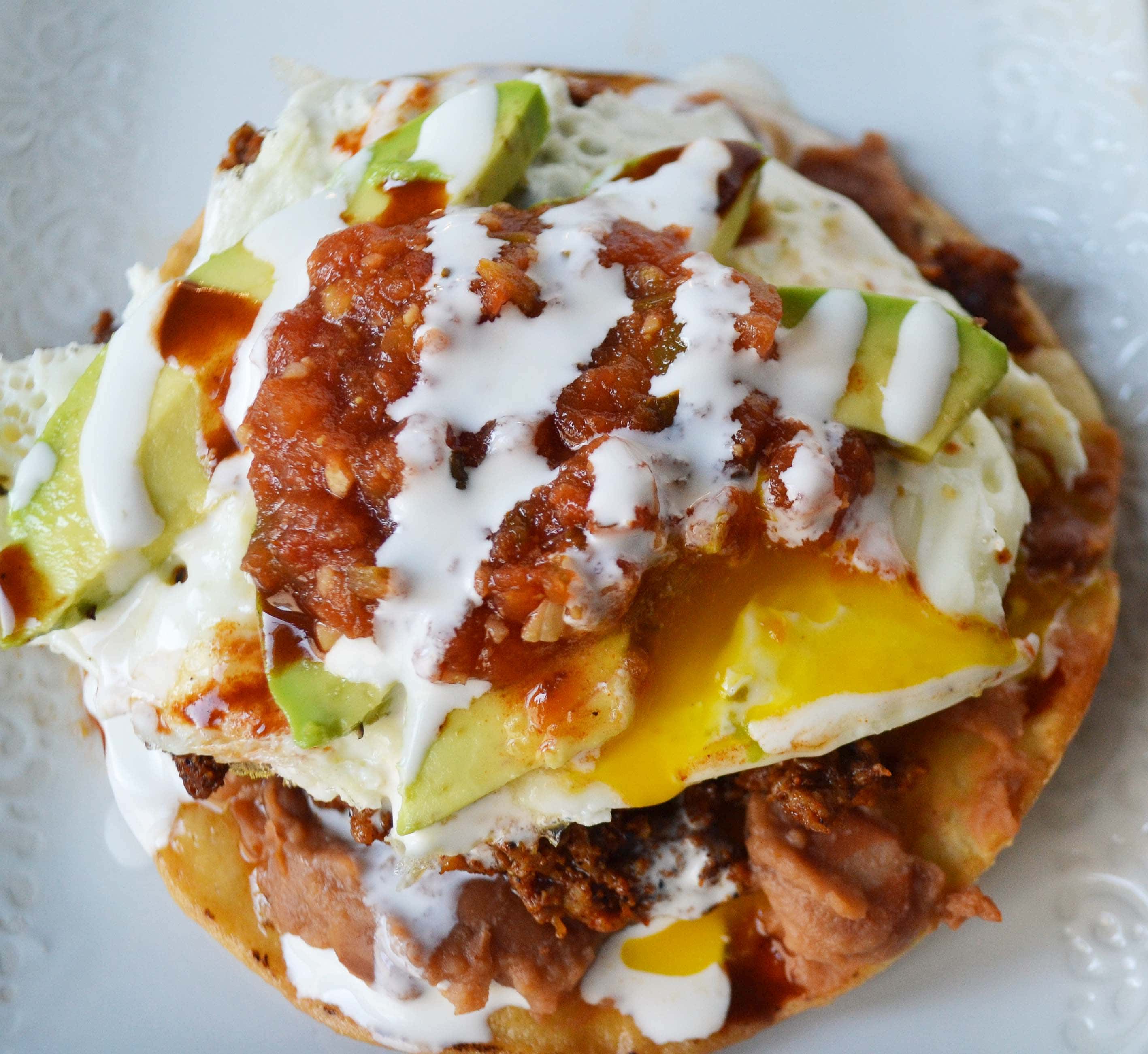 Chorizo Huevos Rancheros Tostadas by Modern Honey - www.modernhoney.com