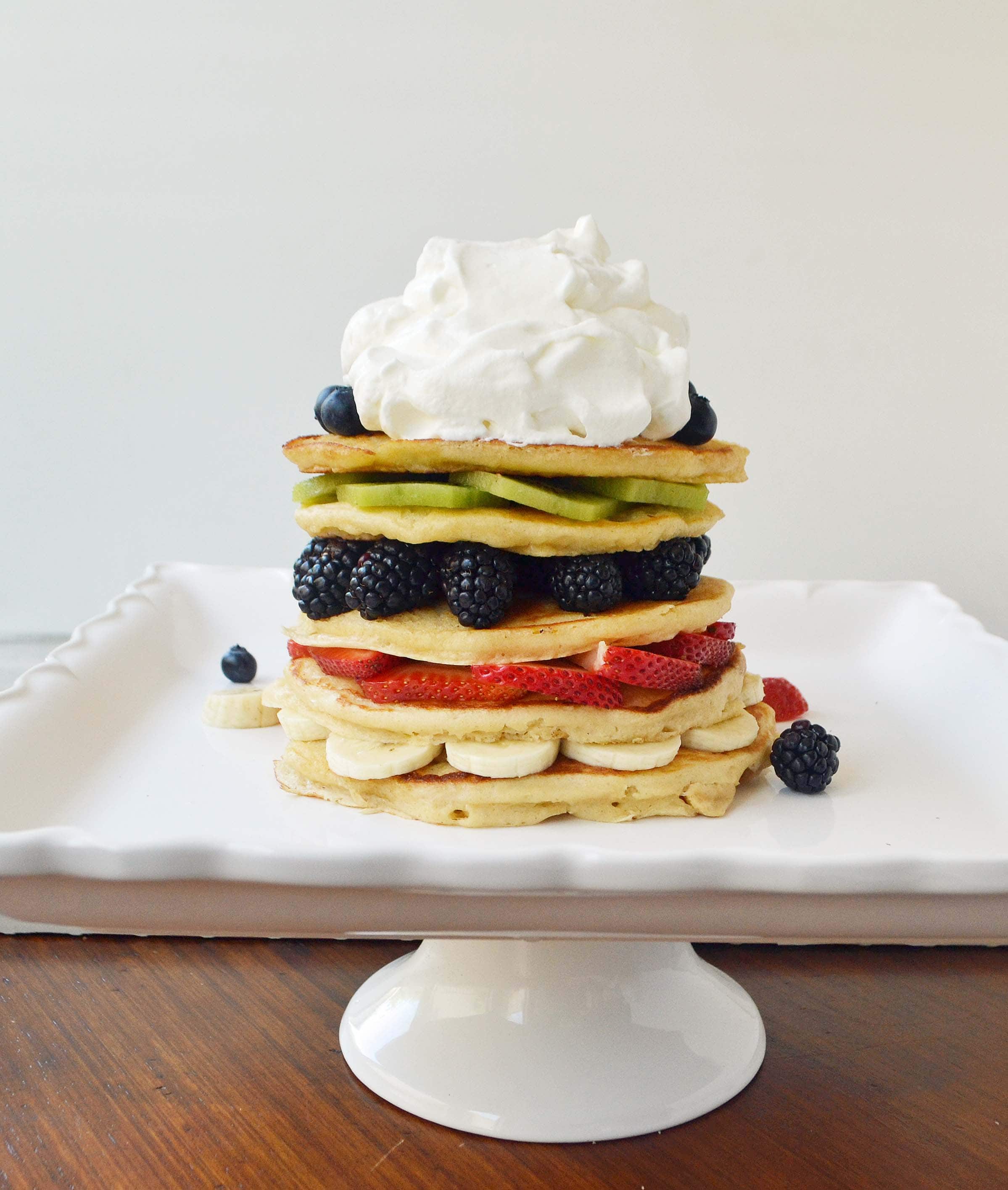 Fruit Pancake Stack with Coconut Syrup by Modern Honey I www.modernhoney.com