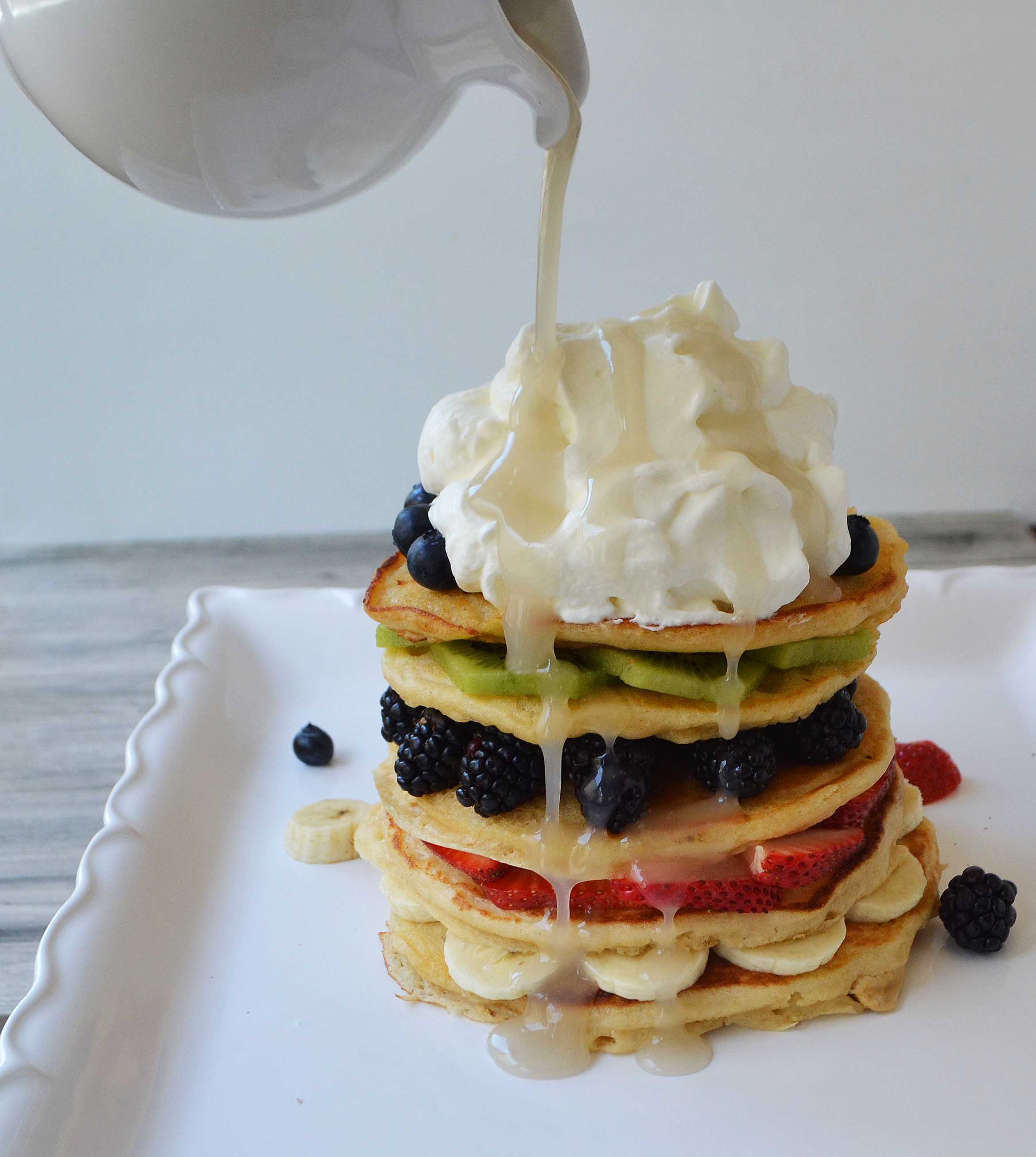 Fruit Pancake Stack with Coconut Syrup by Modern Honey l www.modernhoney.com