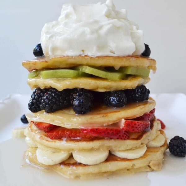 Fruit Pancake Stack with Coconut Syrup by Modern Honey l www.modernhoney.com