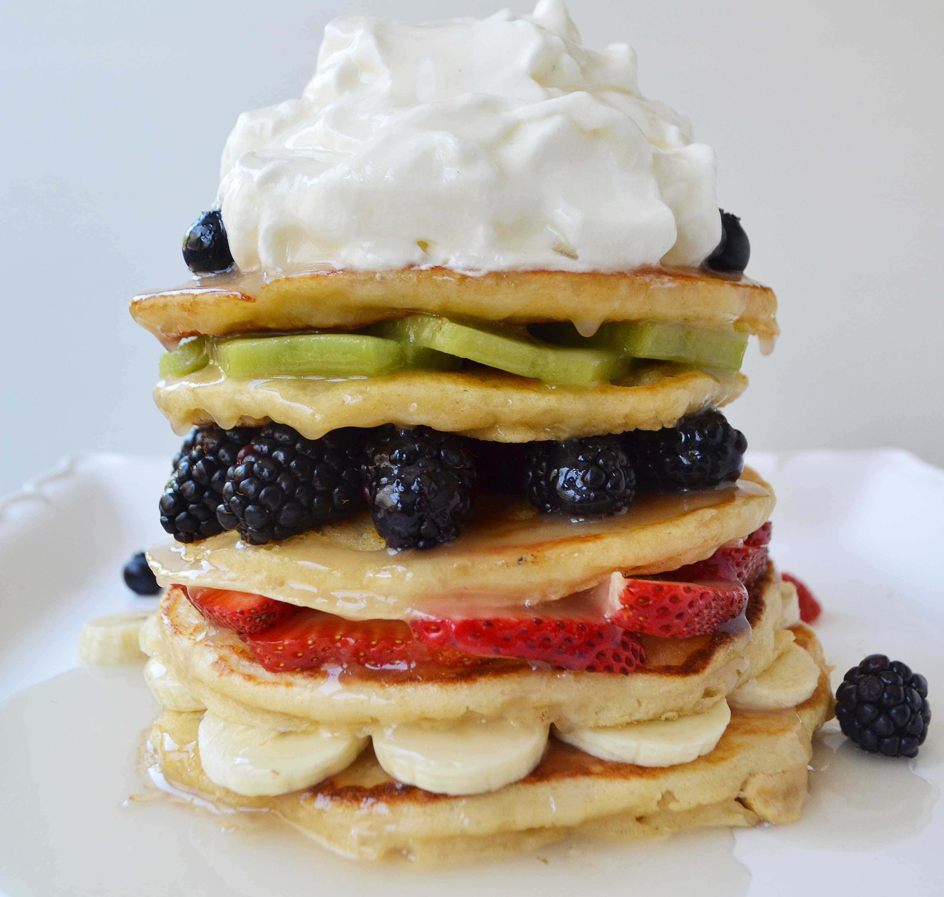 Fruit Pancake Stack with Coconut Syrup by Modern Honey l www.modernhoney.com