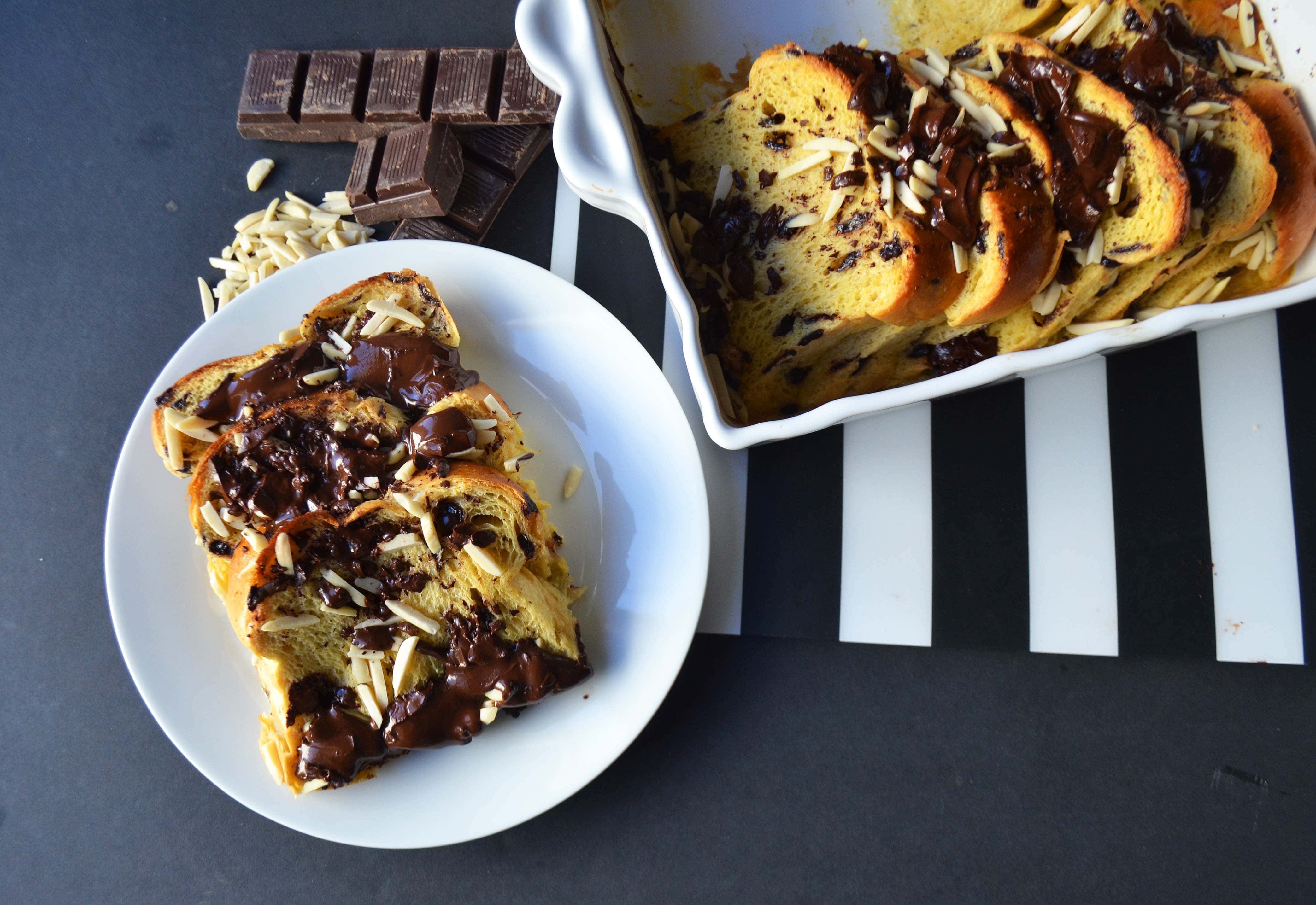 Chocolate Almond Brioche Baked French Toast by Modern Honey - www.modernhoney.com