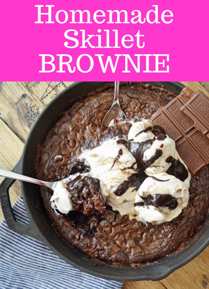 Skillet Brownie Recipe. Homemade Chocolate Brownie Skillet Sundae. www.modernhoney.com #brownie #skilletbrownie #skilletbrownies #brownies