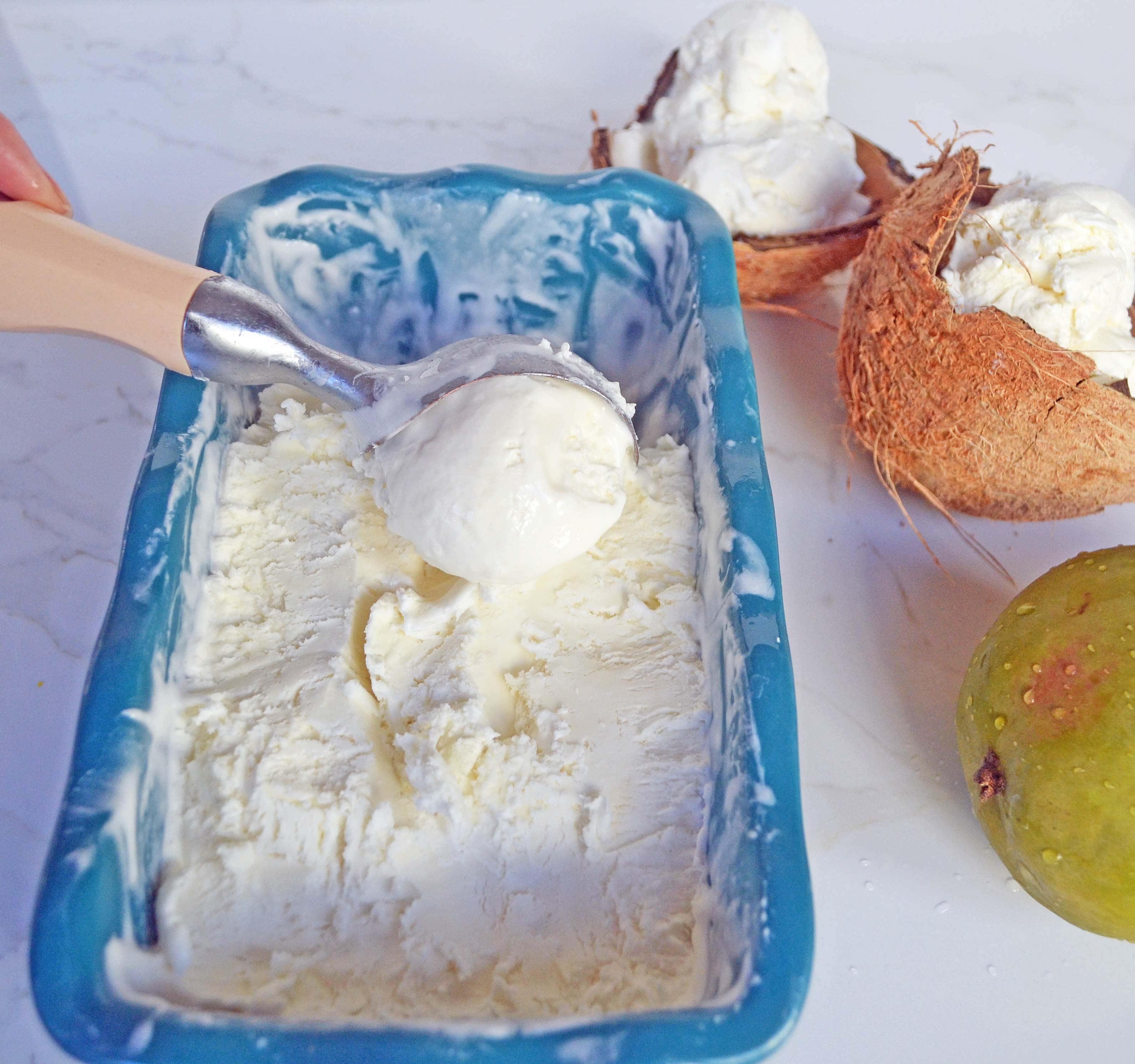 No-Churn Coconut Ice Cream with Fresh Mango by Modern Honey l www.modernhoney.com