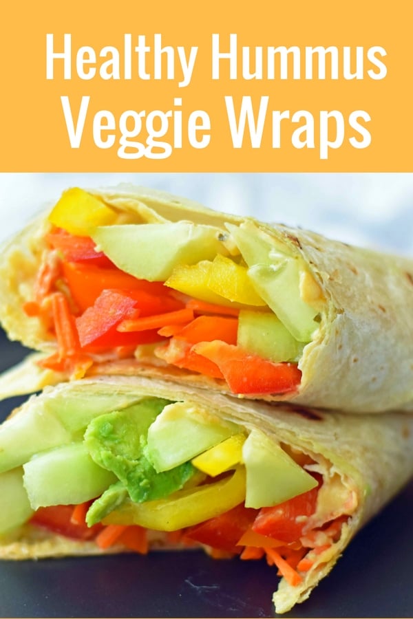 Hummus Veggie Wraps. Homemade avocado ranch hummus with veggies rolled into flour tortillas. Healthy veggie wraps. www.modernhoney.com #healthy #wraps #healthywraps #veggiewraps