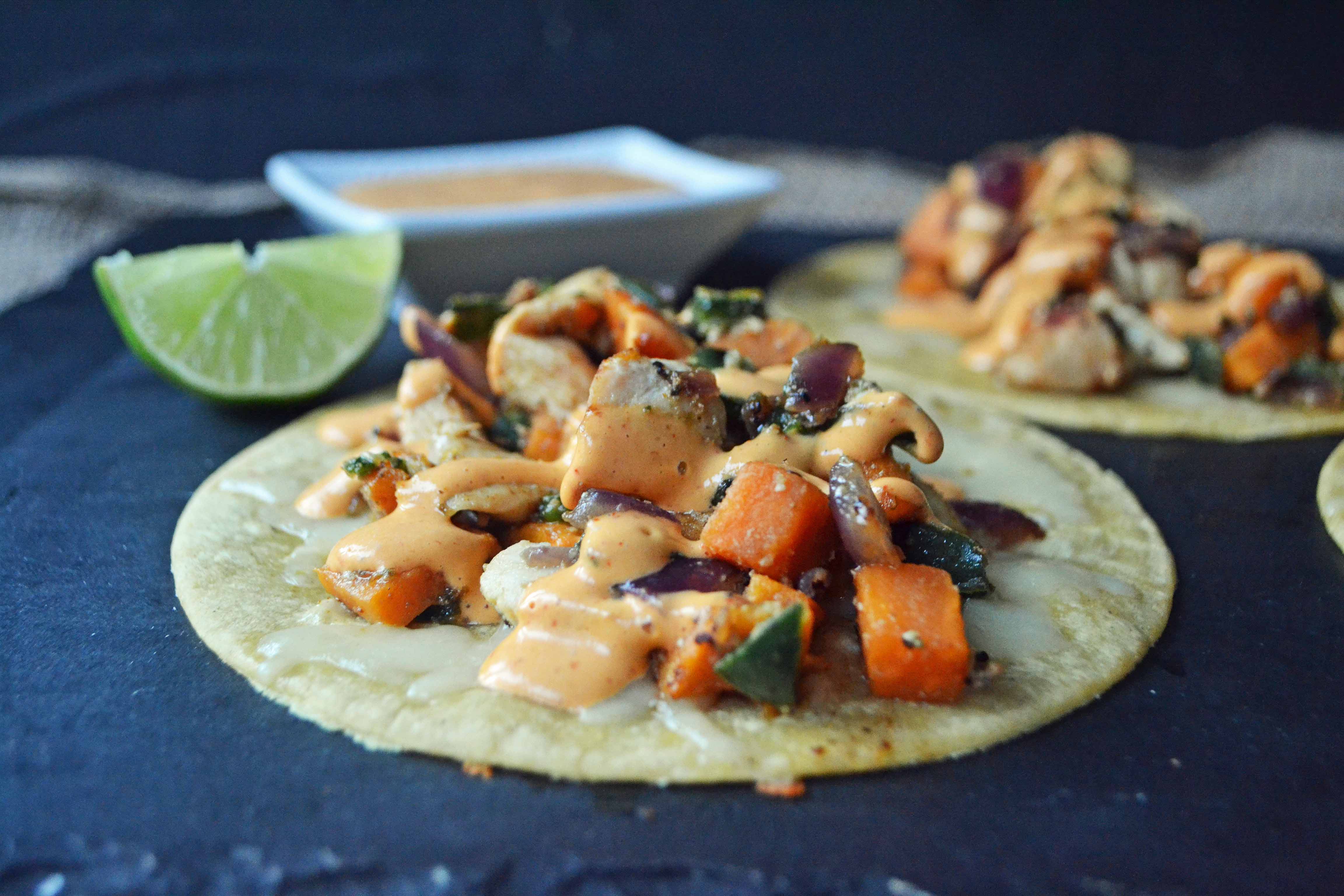 Chicken Poblano Sweet Potato Tacos. Gluten Free, Quick and Easy Dinner. 