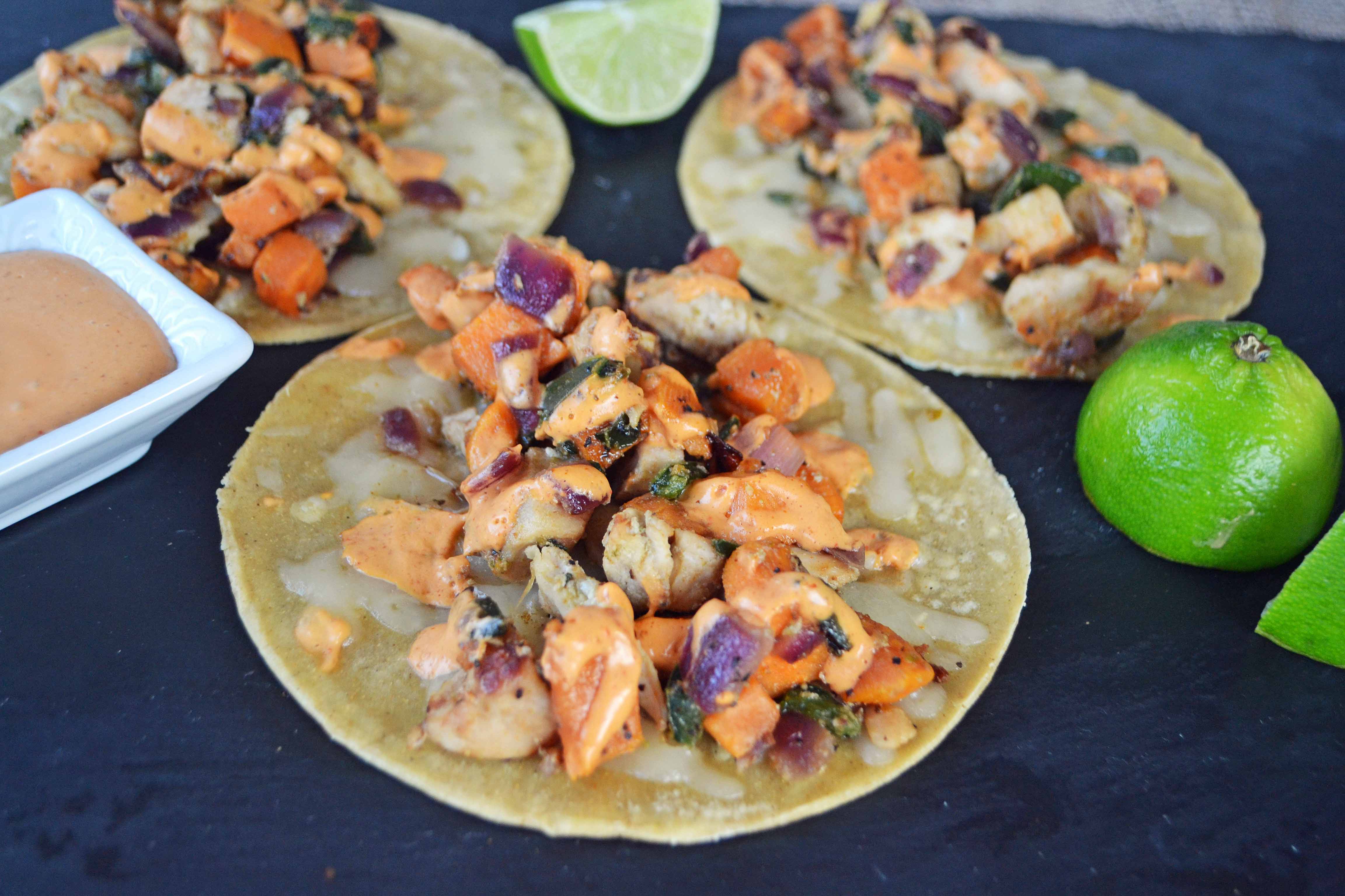 Chicken Poblano Sweet Potato Tacos. Gluten Free, Quick and Easy Dinner. 