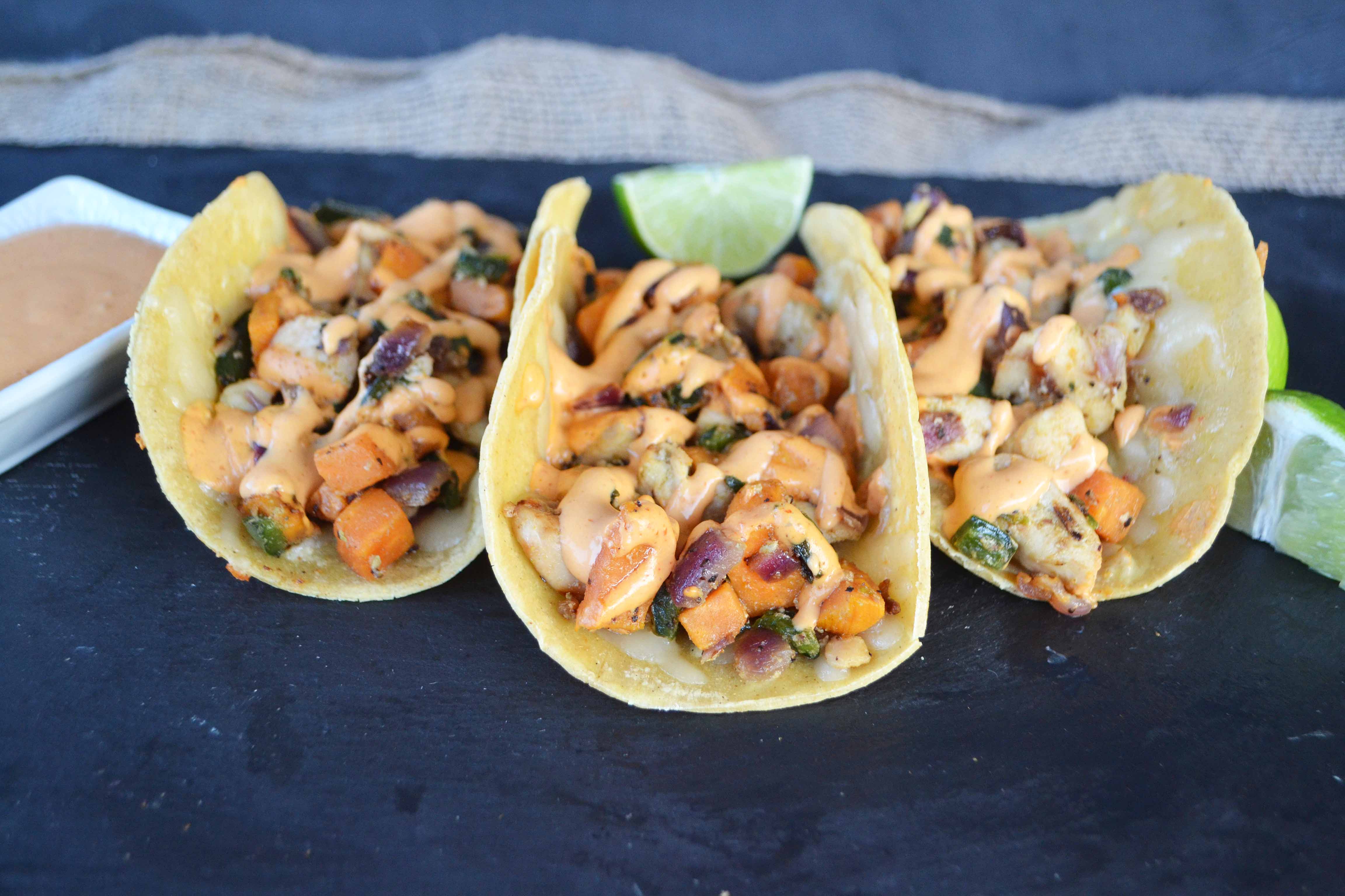 Chicken Poblano Sweet Potato Tacos. Gluten Free, Quick and Easy Dinner. 