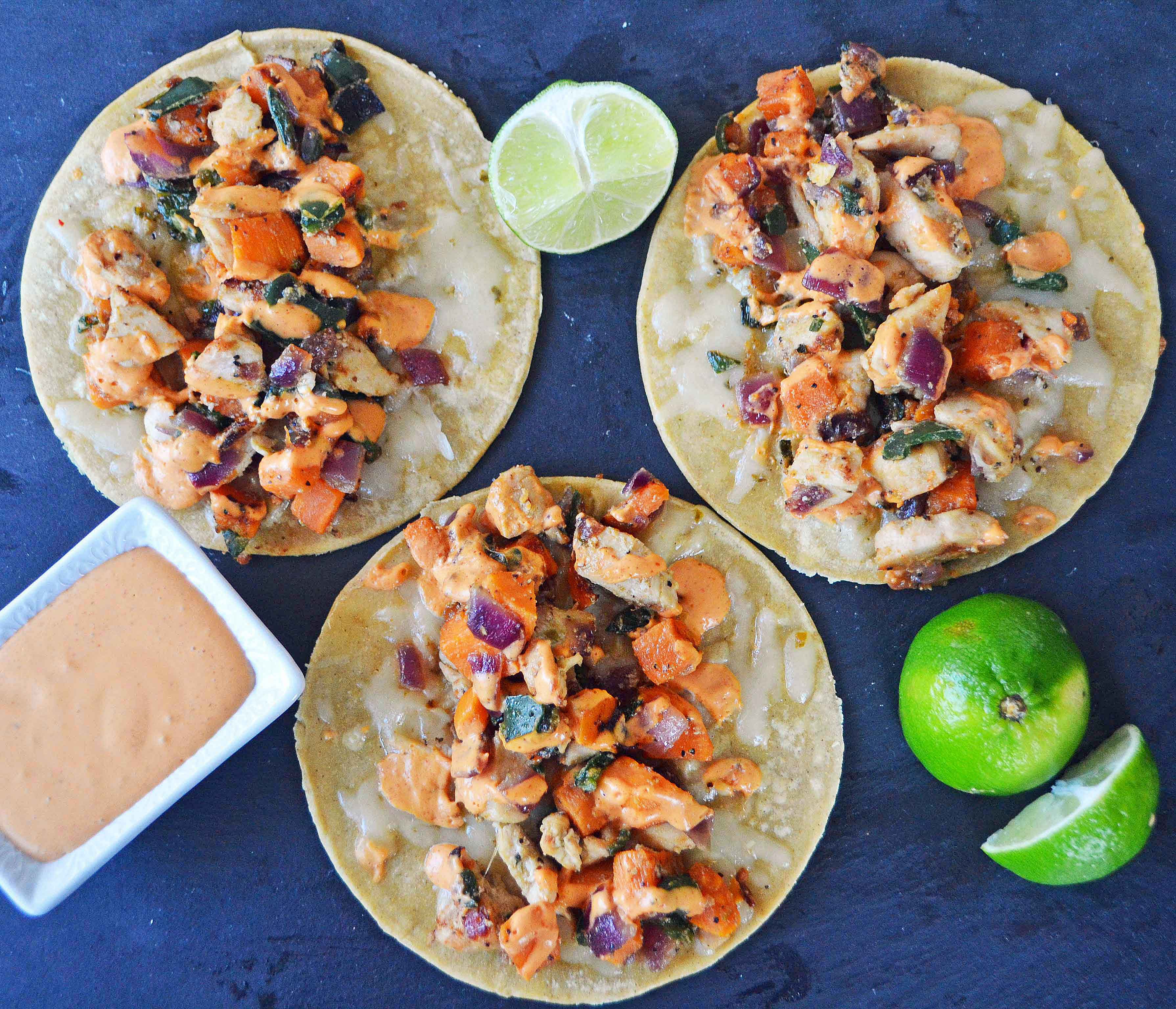 Chicken Poblano Sweet Potato Tacos. Gluten Free, Quick and Easy Dinner.