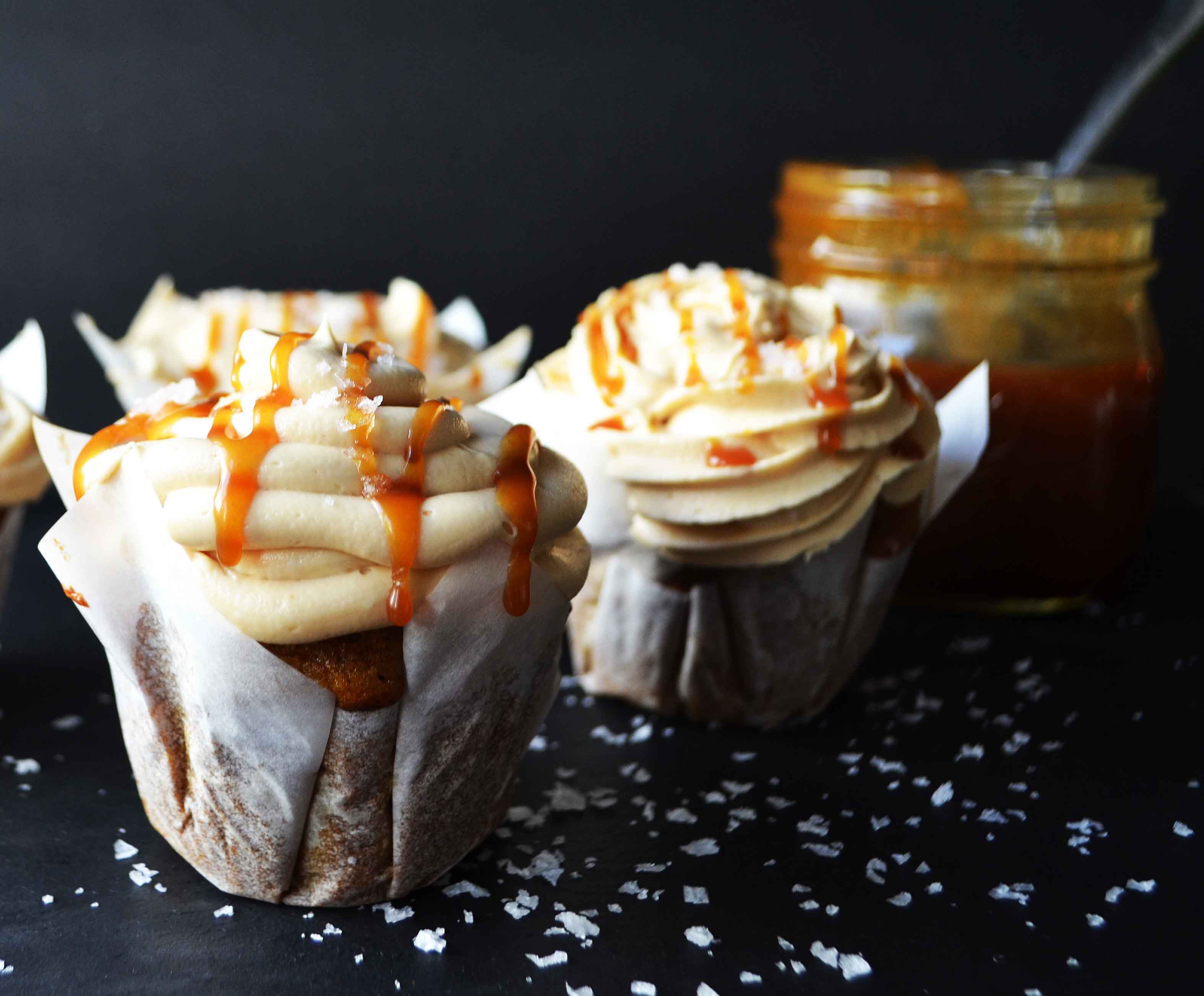 Pumpkin Cupcakes with Salted Caramel Frosting