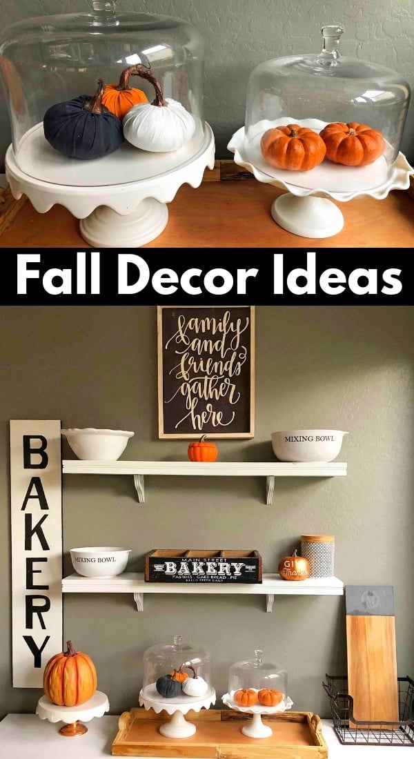 Fall Decor Ideas. How to decorate for Fall on a budget. Fall and Halloween decor. www.modernhoney.com #falldecor #falldecorations #halloweendecor #halloweendecorations #pumpkins #kitchenfalldecor 