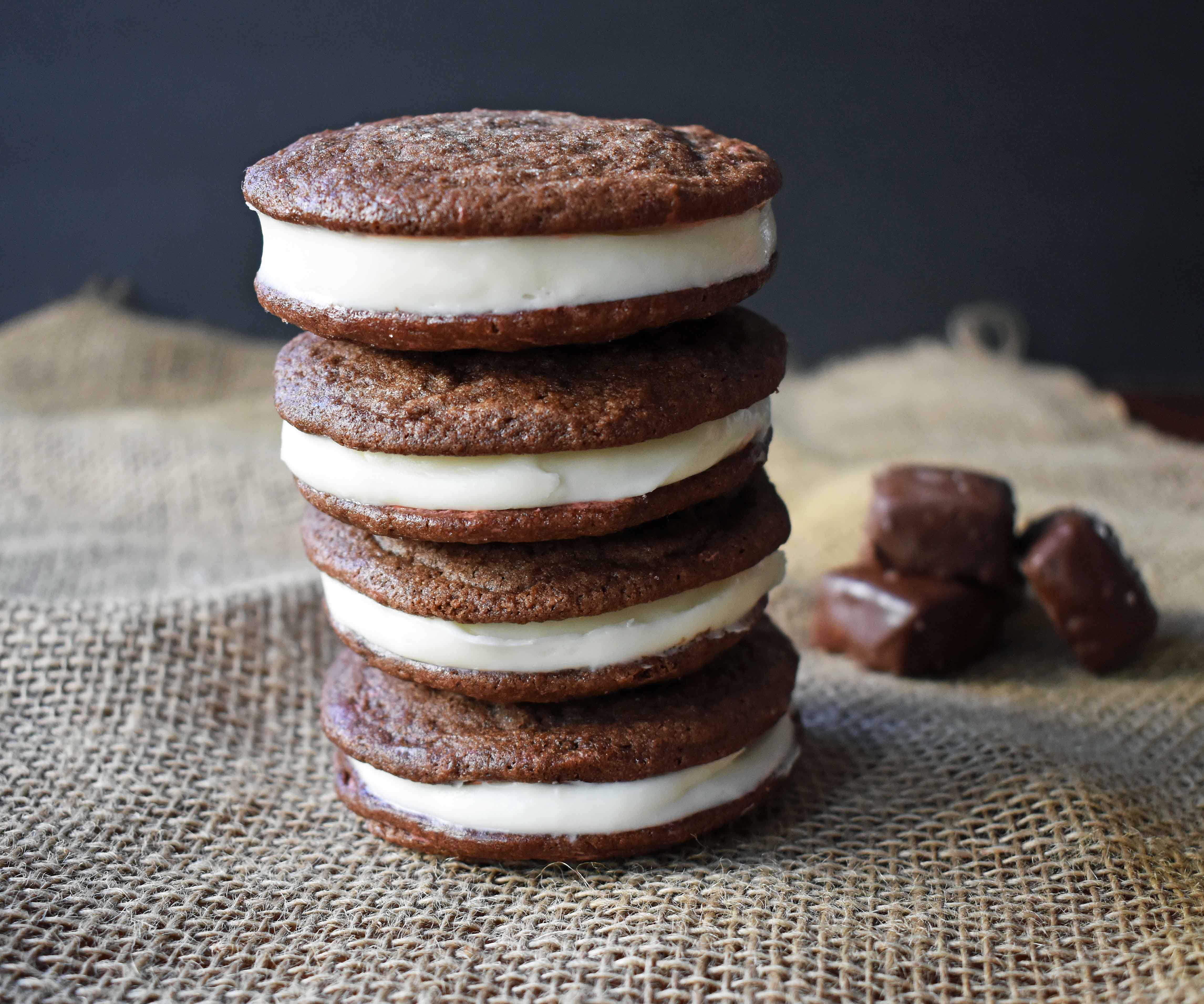 Homemade Oreo Cookies by Modern Honey. Rich Chocolate Cookies filled with Sweet Buttercream Filling. It's Oreos cookies but so much better. 