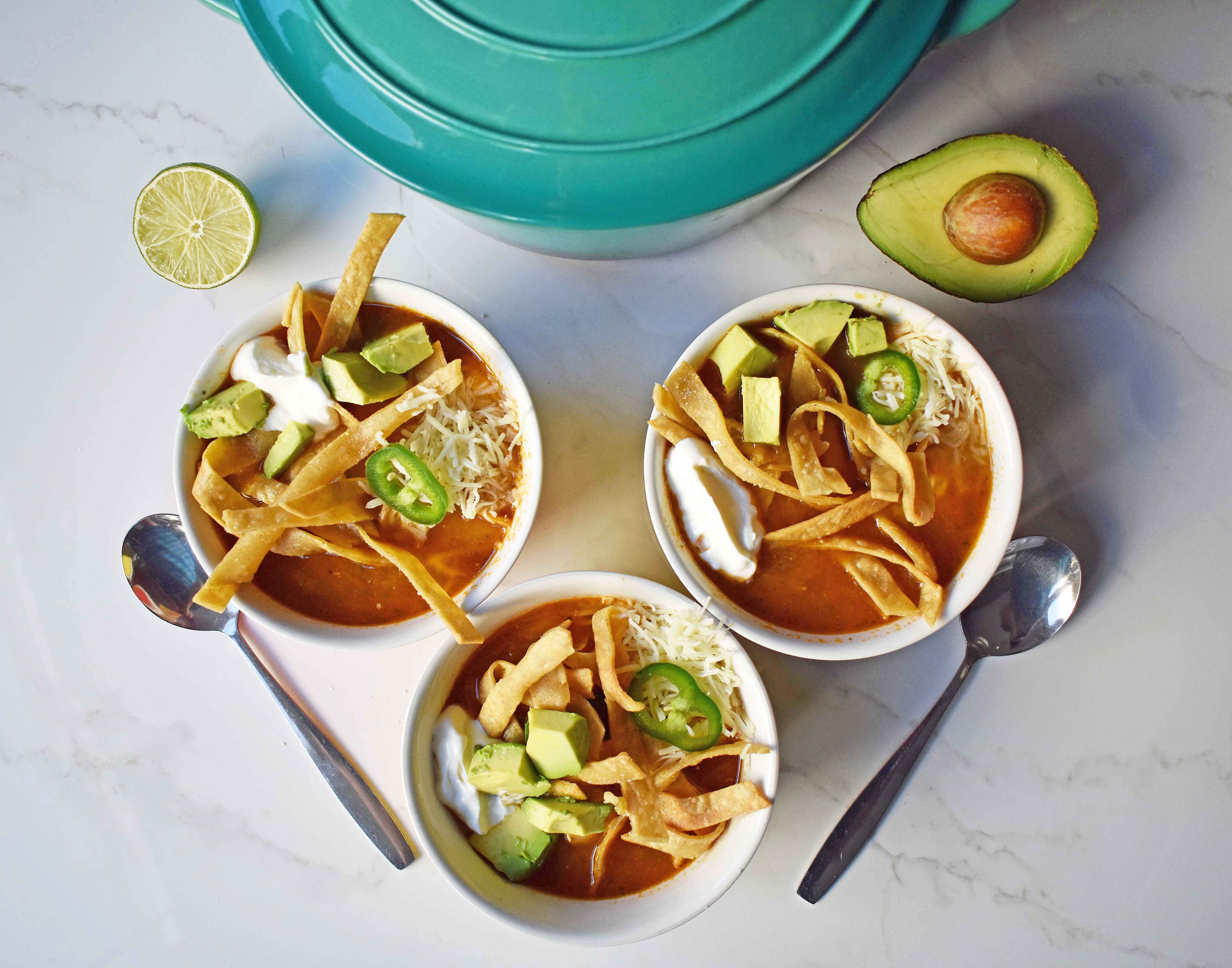 Chicken Tortilla Soup by Modern Honey. The perfect chicken tortilla soup made from scratch. 