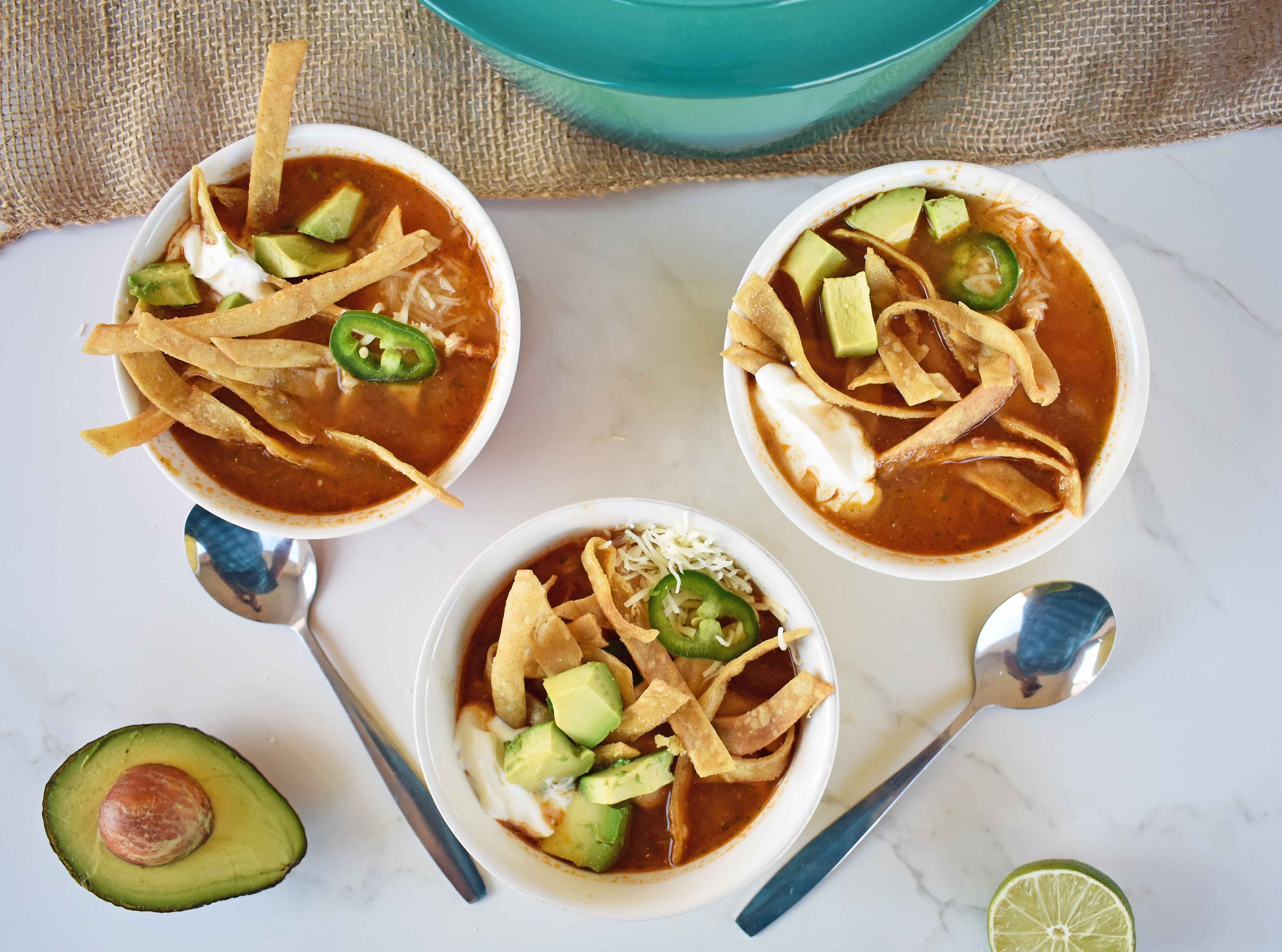 Chicken Tortilla Soup by Modern Honey. The perfect chicken tortilla soup made from scratch. 