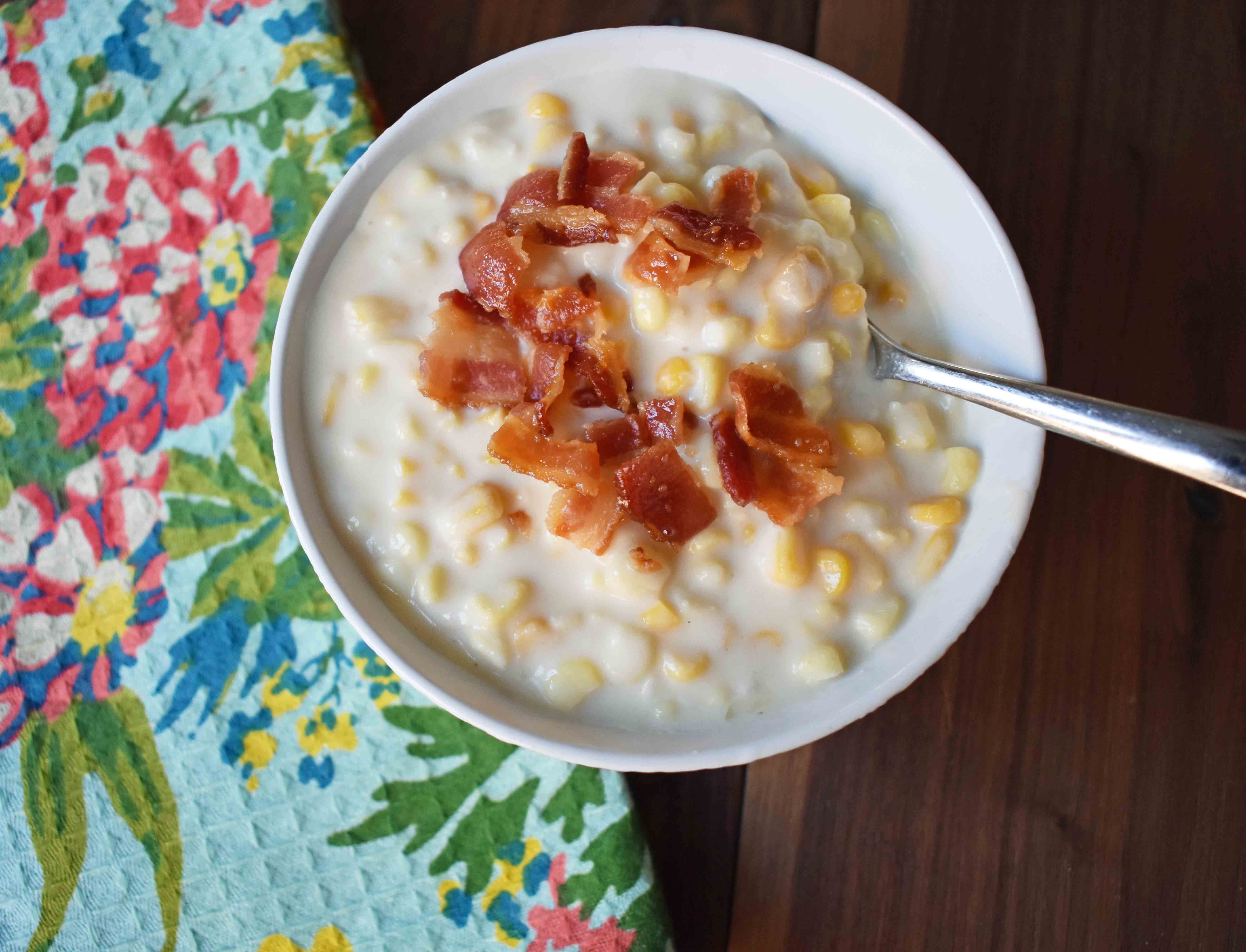 Gulliver's Creamed Corn by Modern Honey. White Corn, Heavy Cream, Butter, and Crispy Bacon. A perfect side dish to any meal.