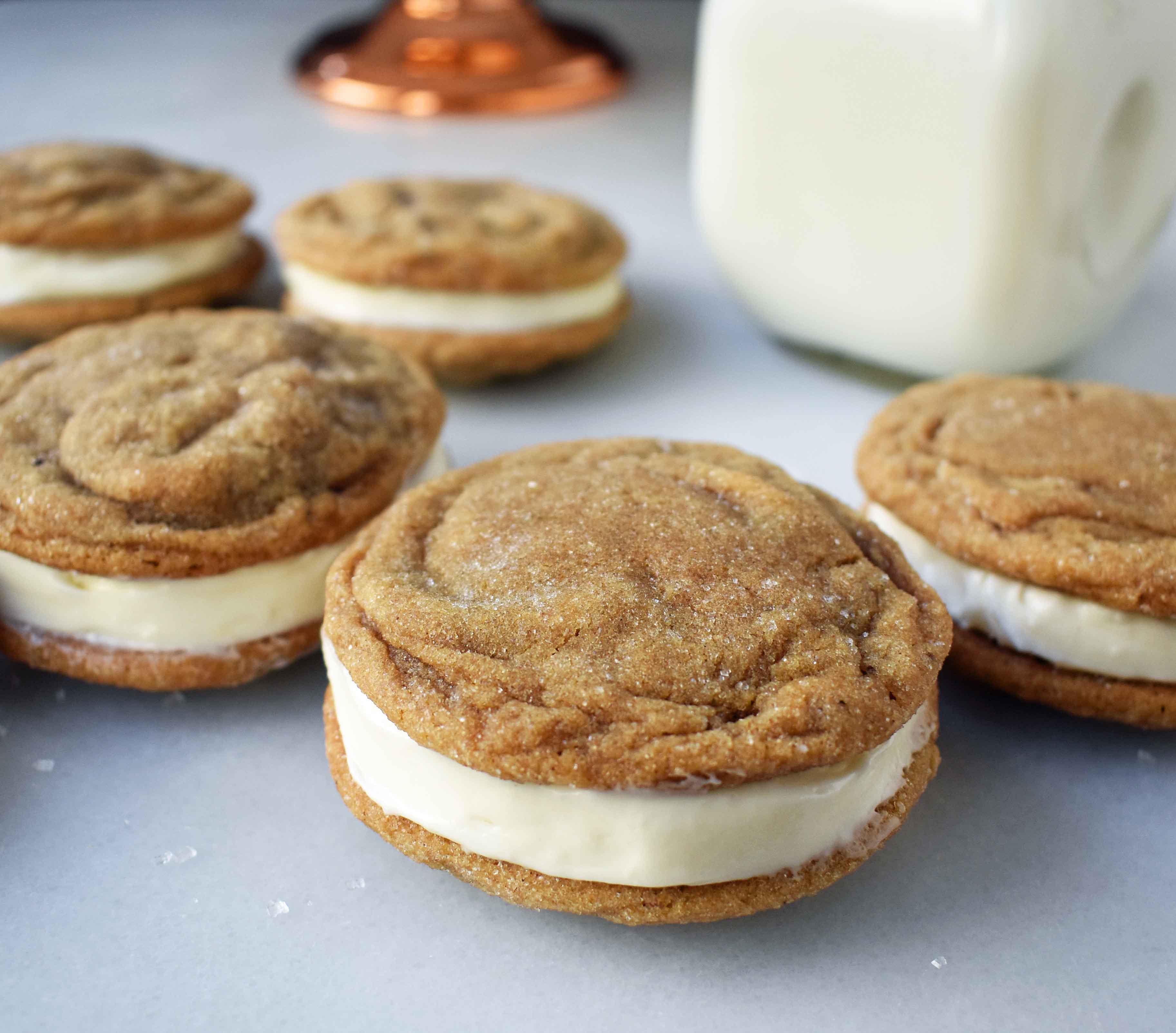 Gingersnap Oreos Sandwich Cookies with Cream Cheese Filling. Soft Gingerbread Cookies filled with sweet cream cheese filling. A favorite holiday cookie! 