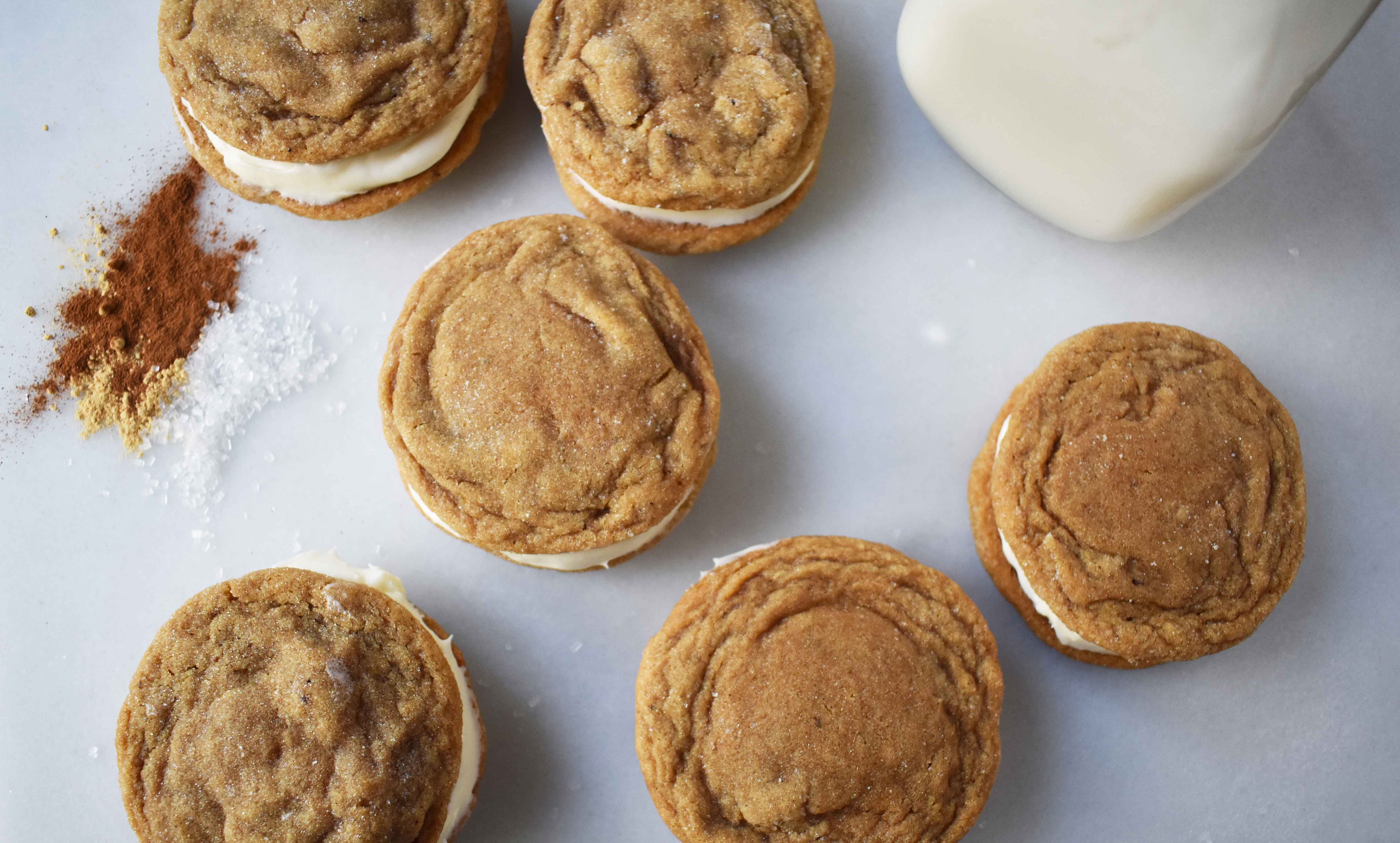 Gingersnap Oreos with Cream Cheese Filling. Soft Gingerbread Cookies filled with sweet cream cheese filling. A favorite holiday cookie!