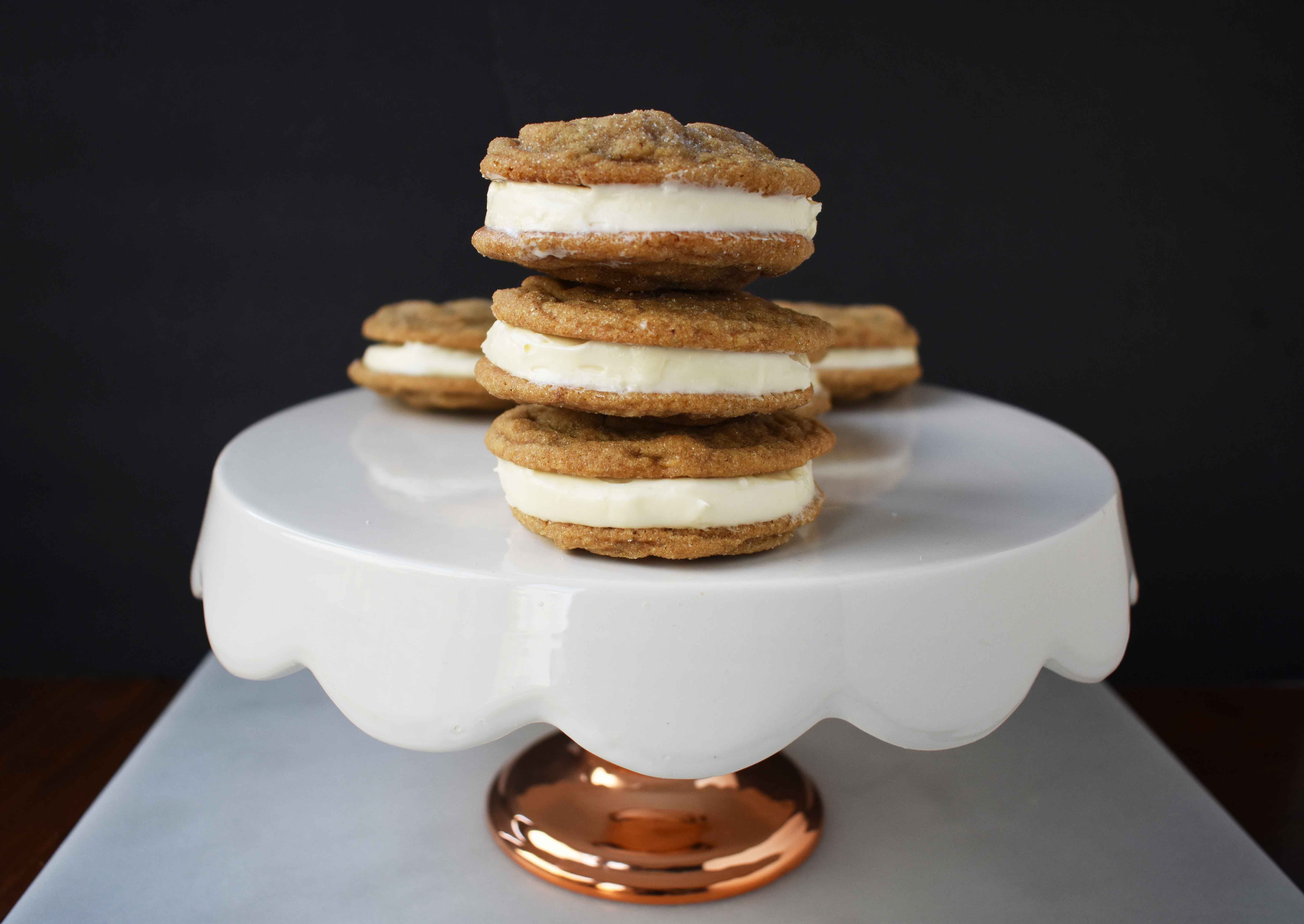 Gingersnap Oreos with Cream Cheese Filling. Soft Gingerbread Cookies filled with sweet cream cheese filling. A favorite holiday cookie!