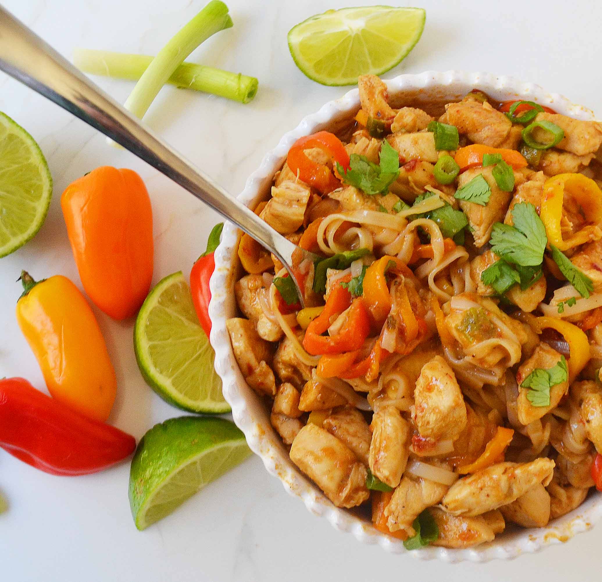 Thai Chicken Noodles by Modern Honey. Gluten-free and dairy-free dinner made in less than 30 minutes. www.modernhoney.com