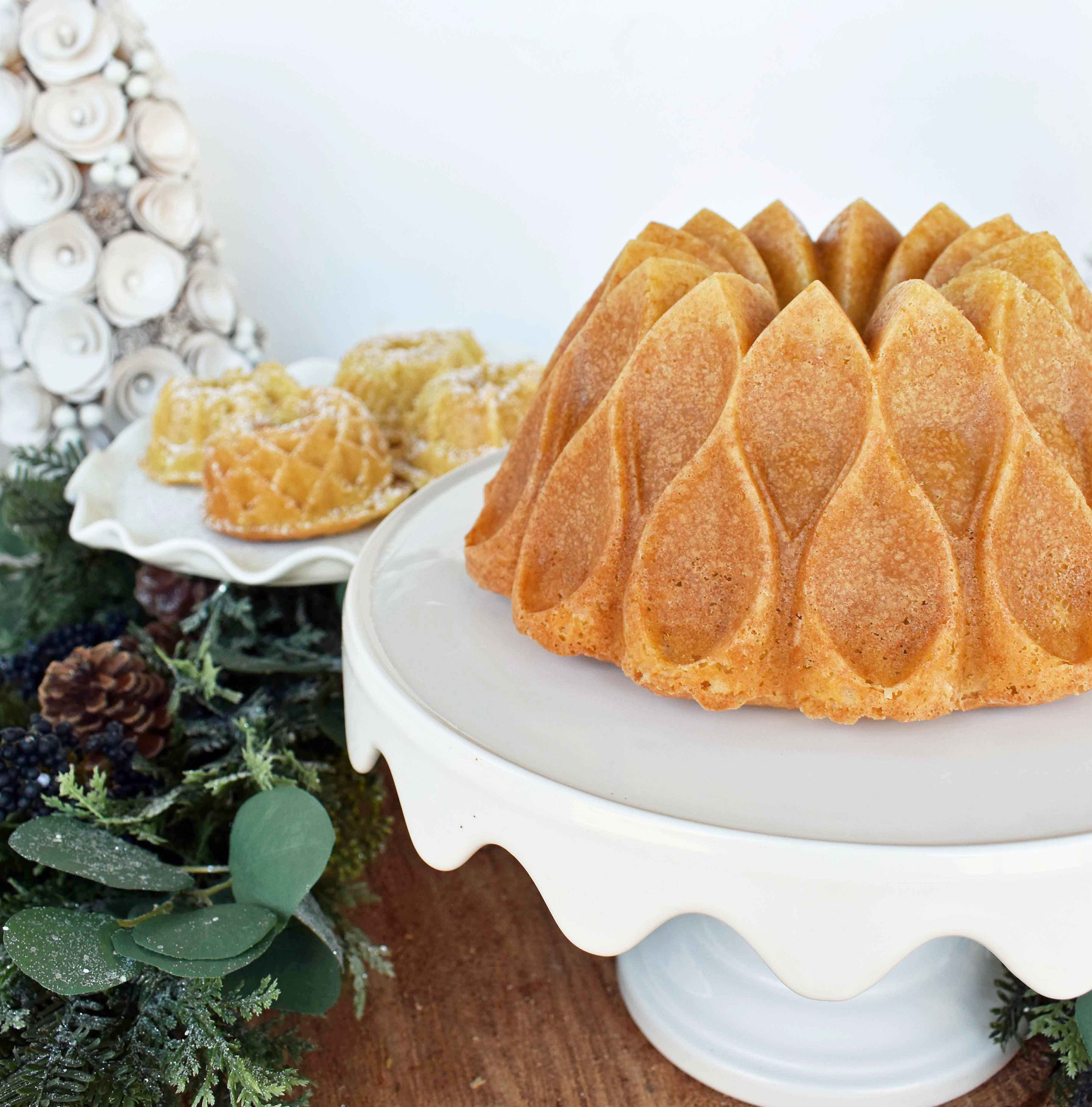 Homemade Yellow Butter Cake by Modern Honey. The perfect best ever yellow cake recipe every single time. Nordic Ware Crown Pan and Geo Bundtlette Pan.