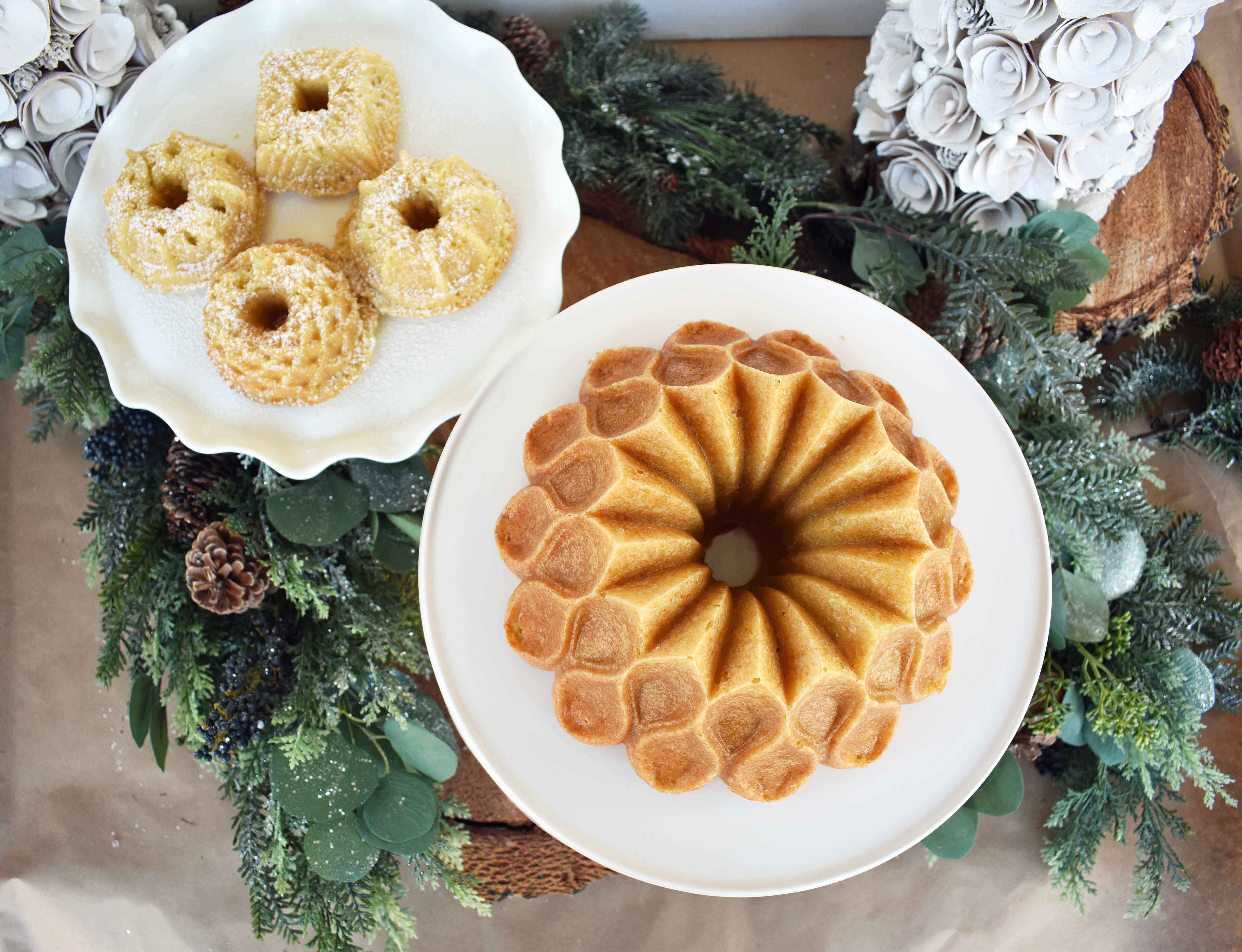 Homemade Yellow Butter Cake by Modern Honey. The perfect best ever yellow cake recipe every single time. Nordic Ware Crown Pan and Geo Bundtlette Pan.