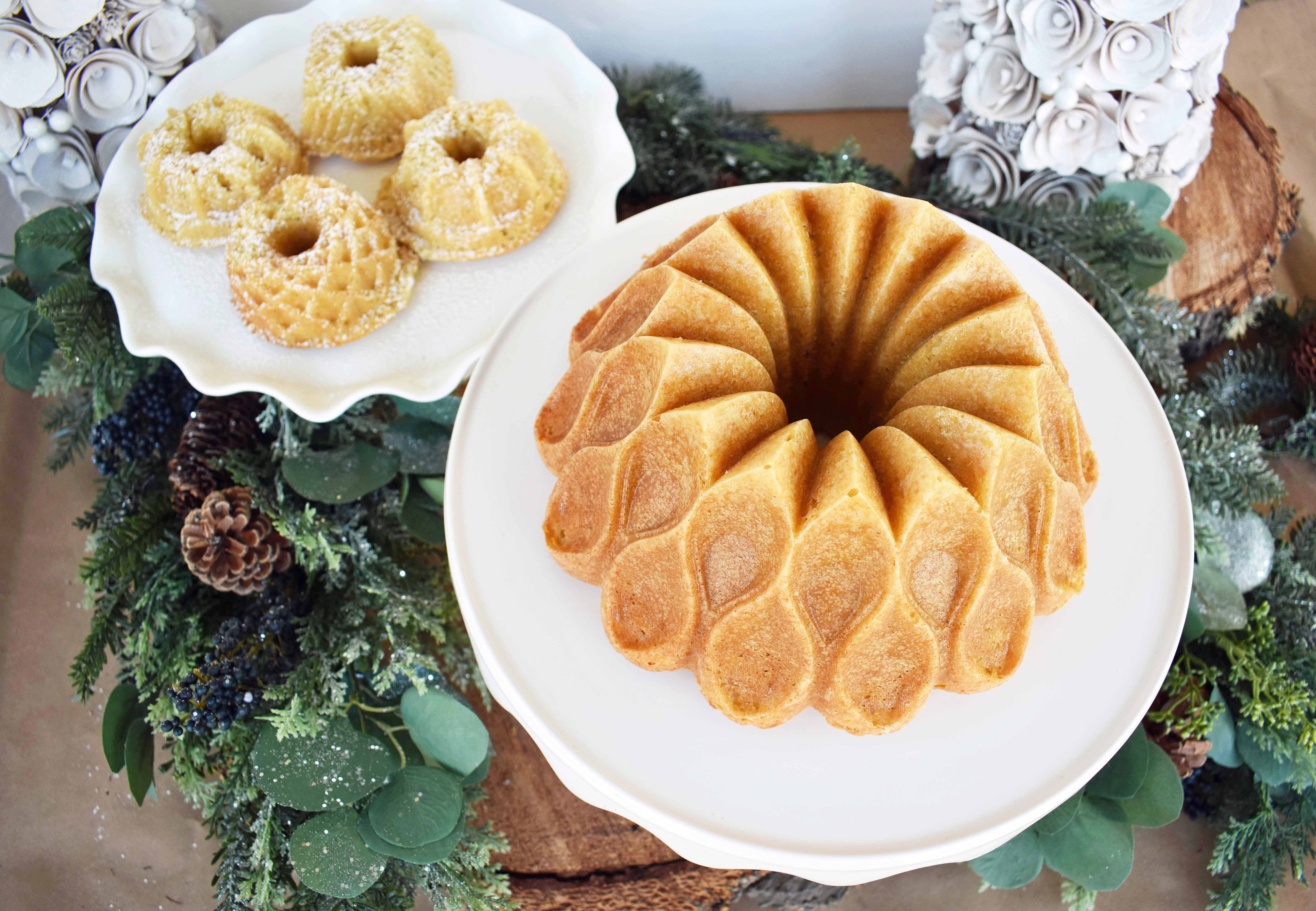 Homemade Yellow Butter Cake by Modern Honey. The perfect best ever yellow cake recipe every single time. Nordic Ware Crown Pan and Geo Bundtlette Pan.