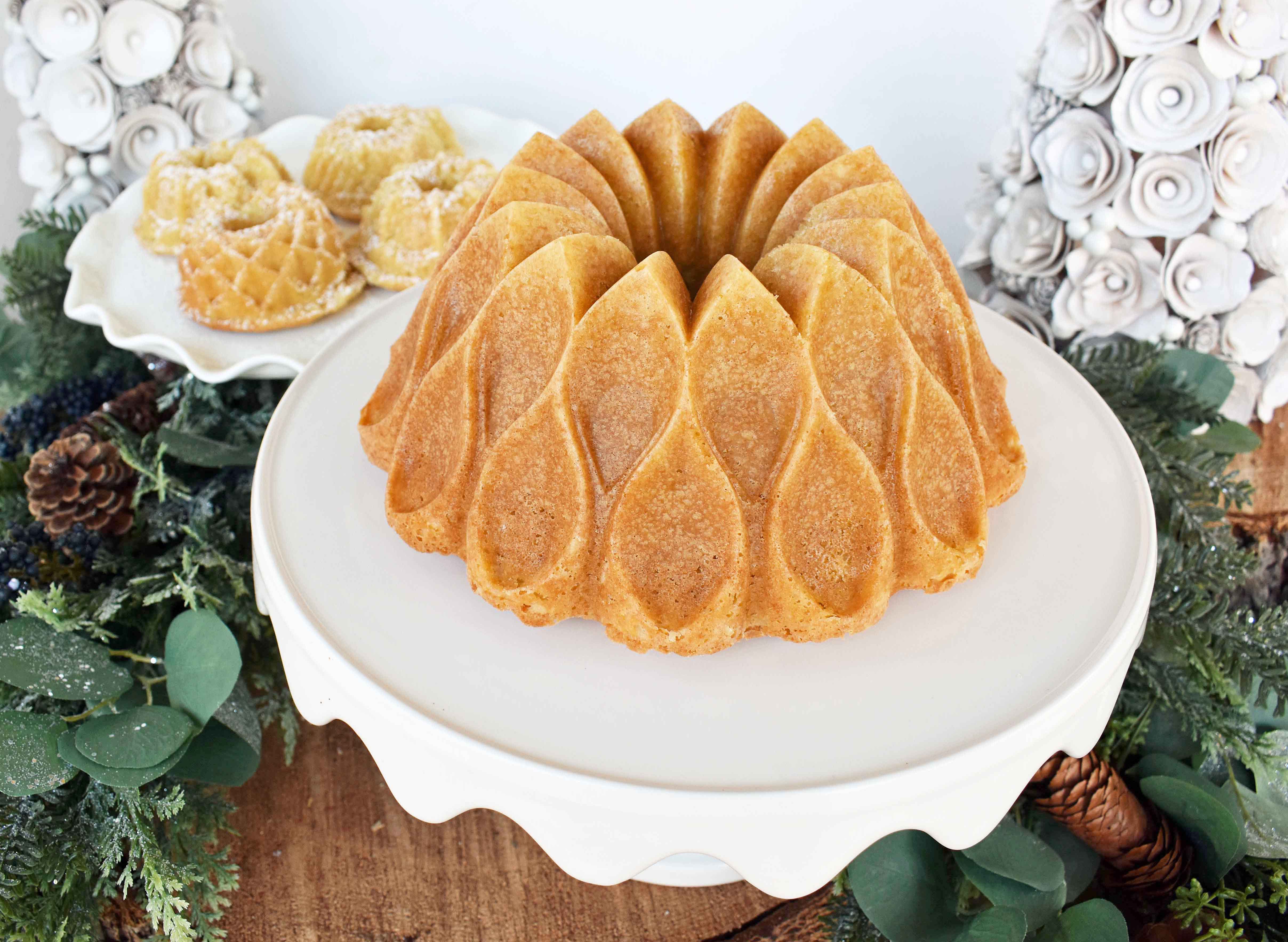 Homemade Yellow Butter Cake by Modern Honey. The perfect best ever yellow cake recipe every single time. Nordic Ware Crown Pan and Geo Bundtlette Pan.