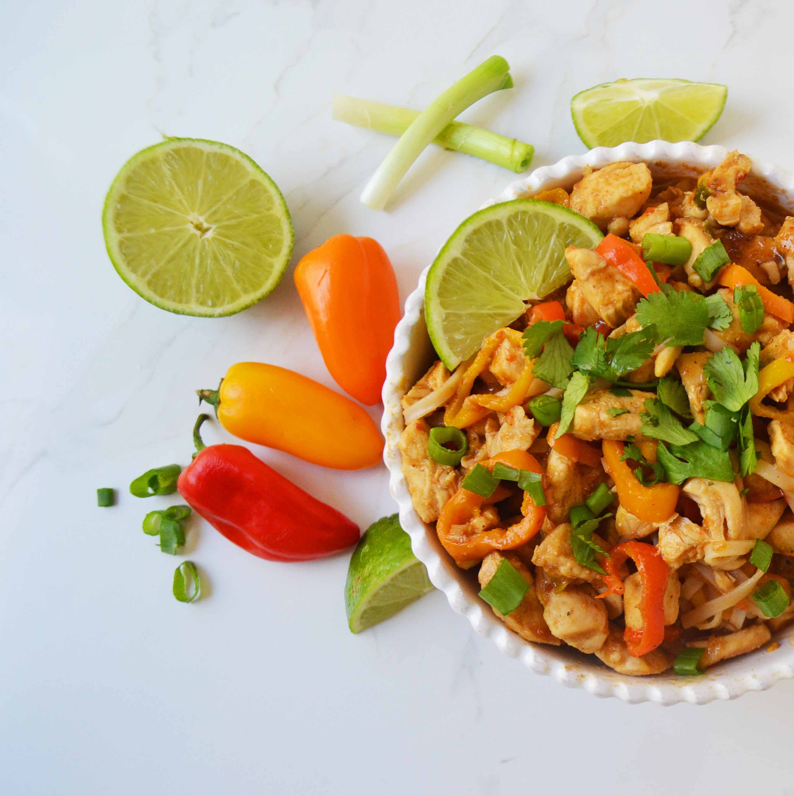 Thai Chicken Noodles by Modern Honey. Gluten-free and dairy-free dinner made in less than 30 minutes. www.modernhoney.com