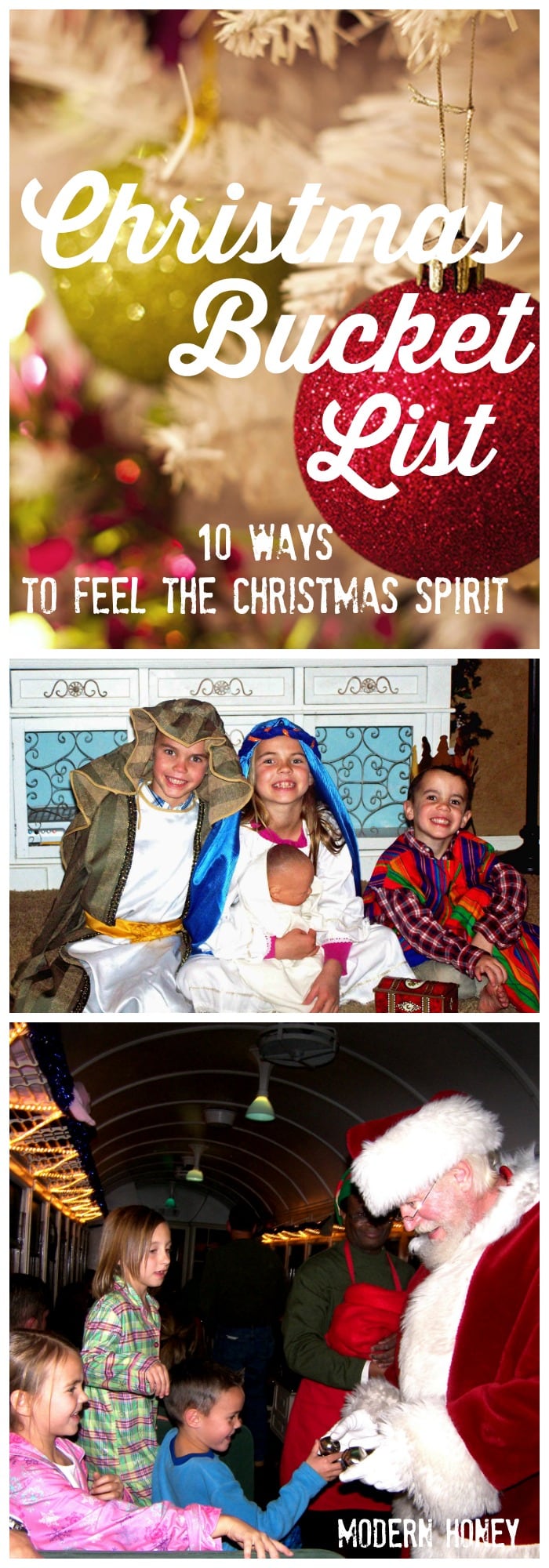 Christmas Bucket List. 10 Ways to Feel the Christmas Spirit. Ideas on how to make Christmas extra magical with kids and celebrate the true meaning of Christmas.