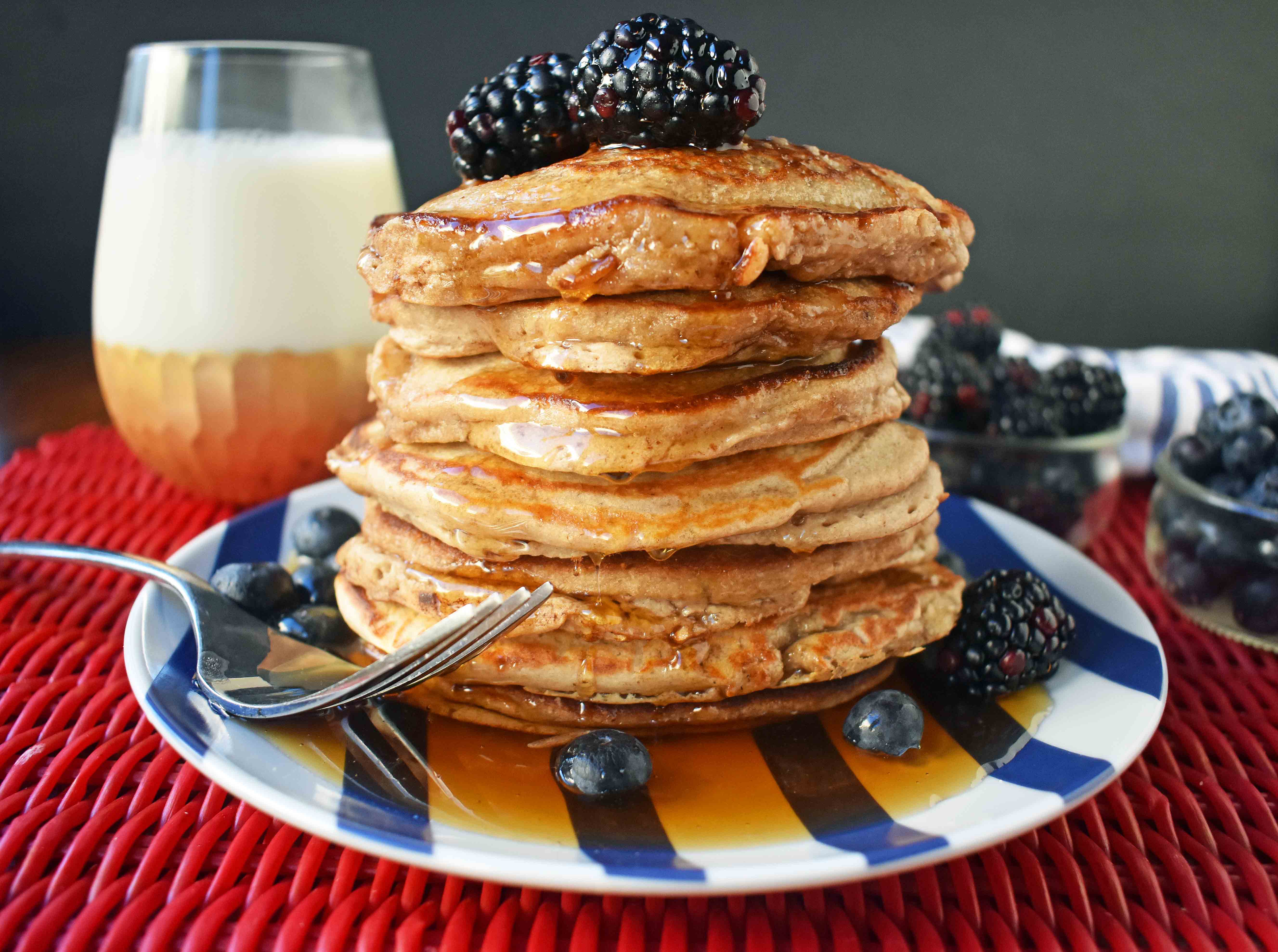 Banana Oatmeal Pancakes are delicious healthy pancakes that are gluten-free, dairy-free, and sugar-free. You won't miss any of it! There's zero butter or oil in these pancakes too. These light and fluffy pancakes will keep you full and satisfied without all of the fillers. These Banana Oat Pancakes are whipped up in a blender in no time at all. You won't believe how good they taste! www.modernhoney.com