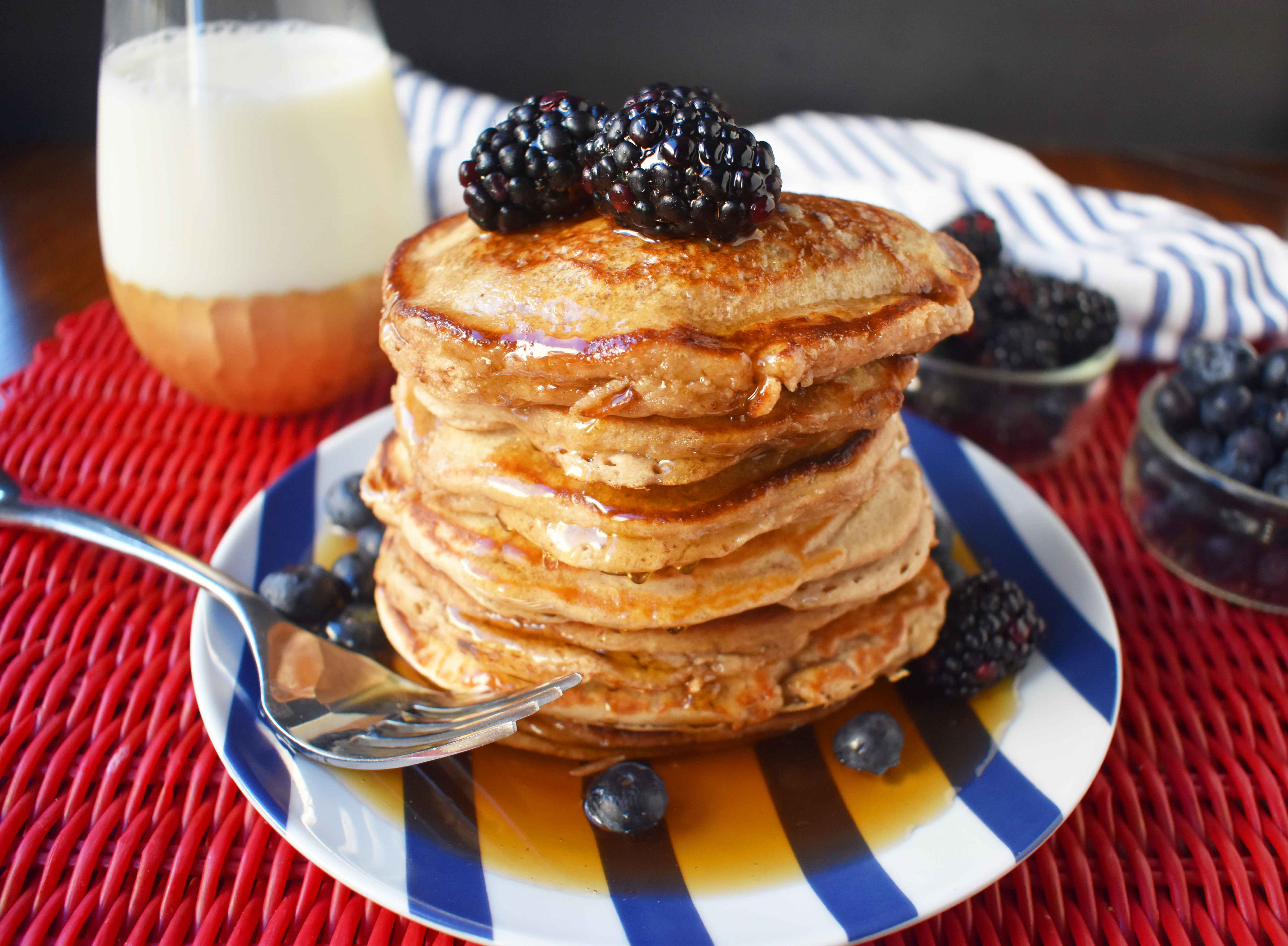 Healthy Banana Oatmeal Pancakes by Modern Honey. No sugar, No oil, Gluten-free, Dairy-free pancakes. Made with only 7 ingredients. 