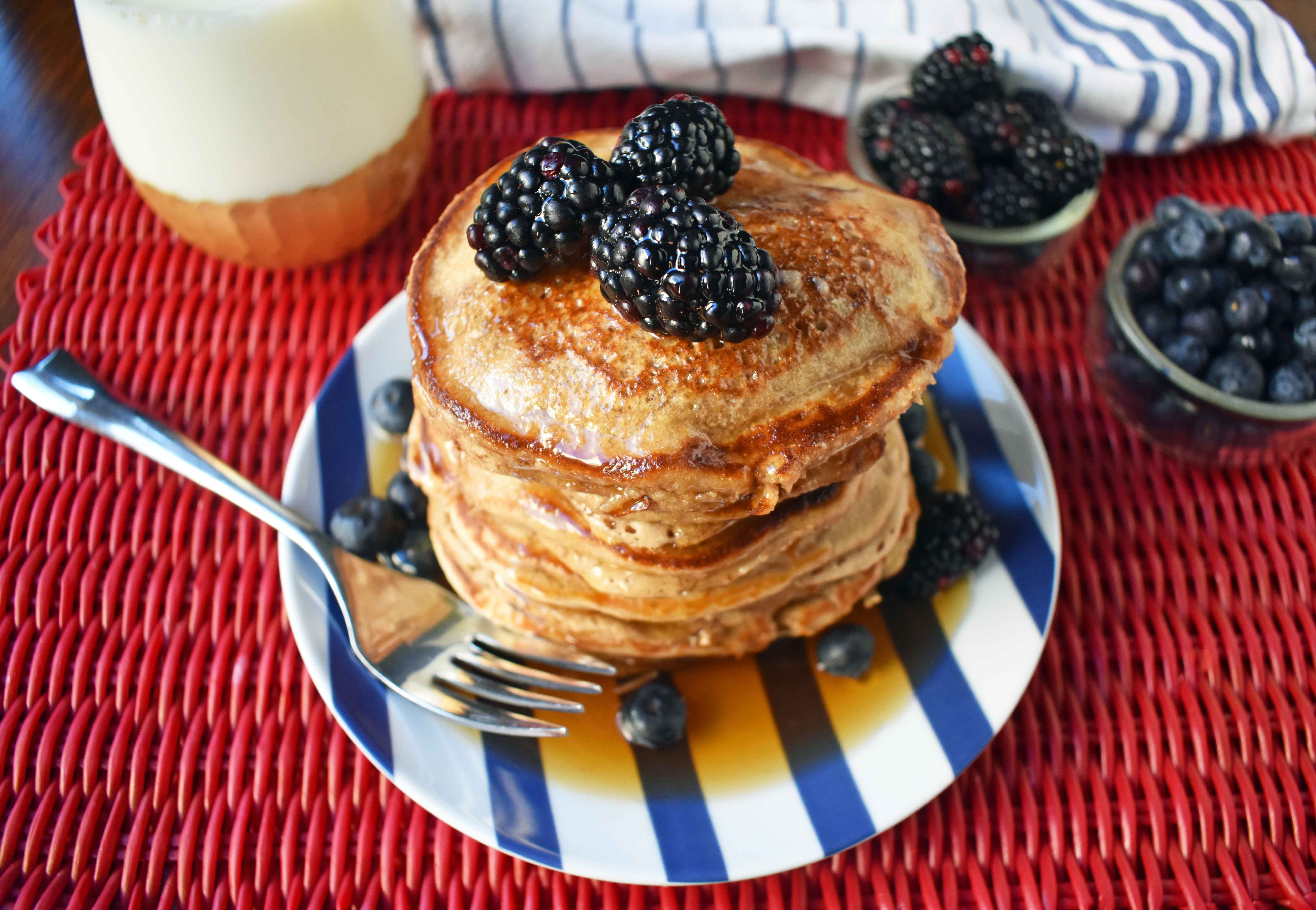 Healthy Banana Oatmeal Pancakes by Modern Honey. No sugar, No oil, Gluten-free, Dairy-free pancakes. Made with only 7 ingredients.