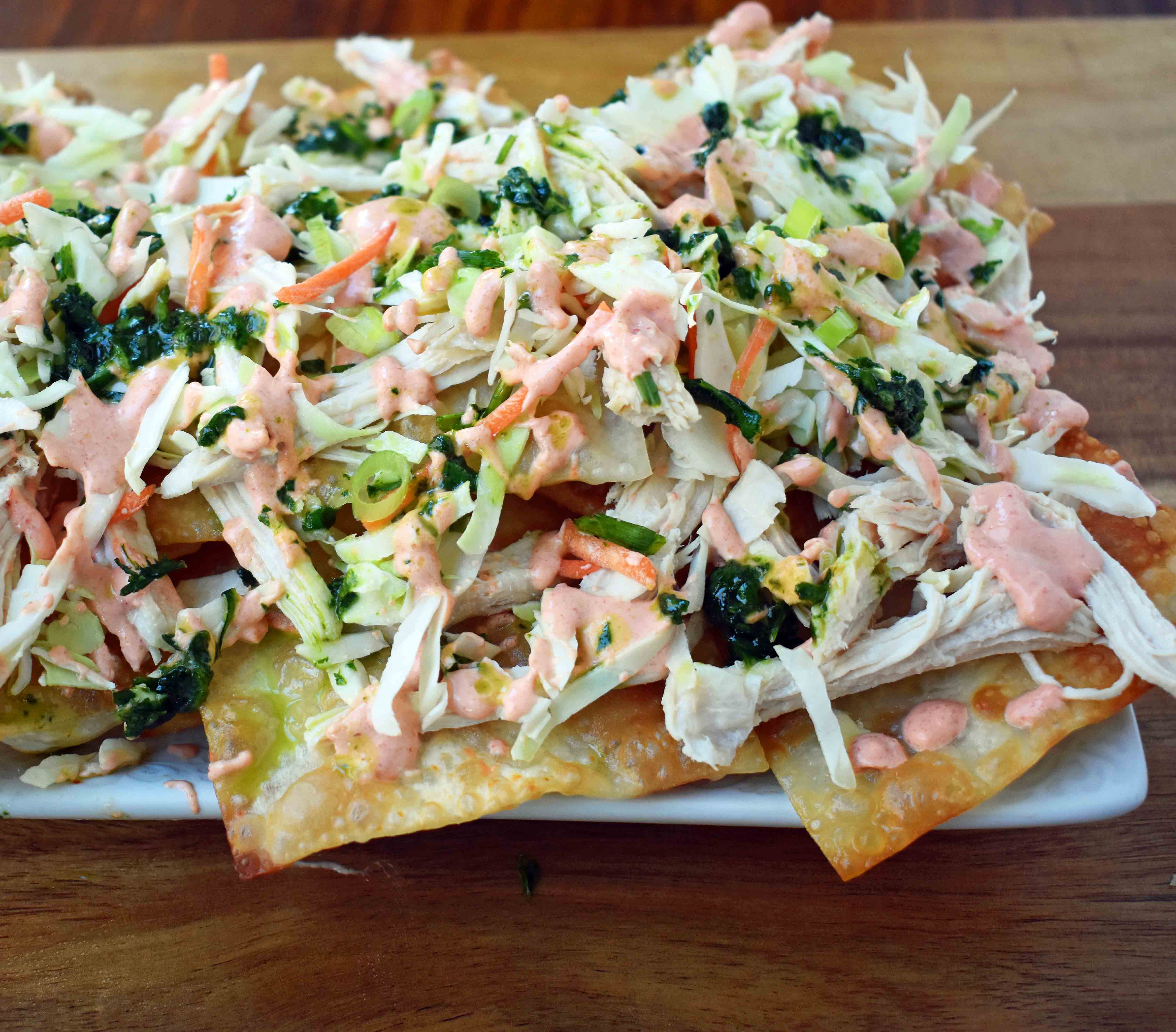 Asian Wonton Chicken Nachos - Modern Honey