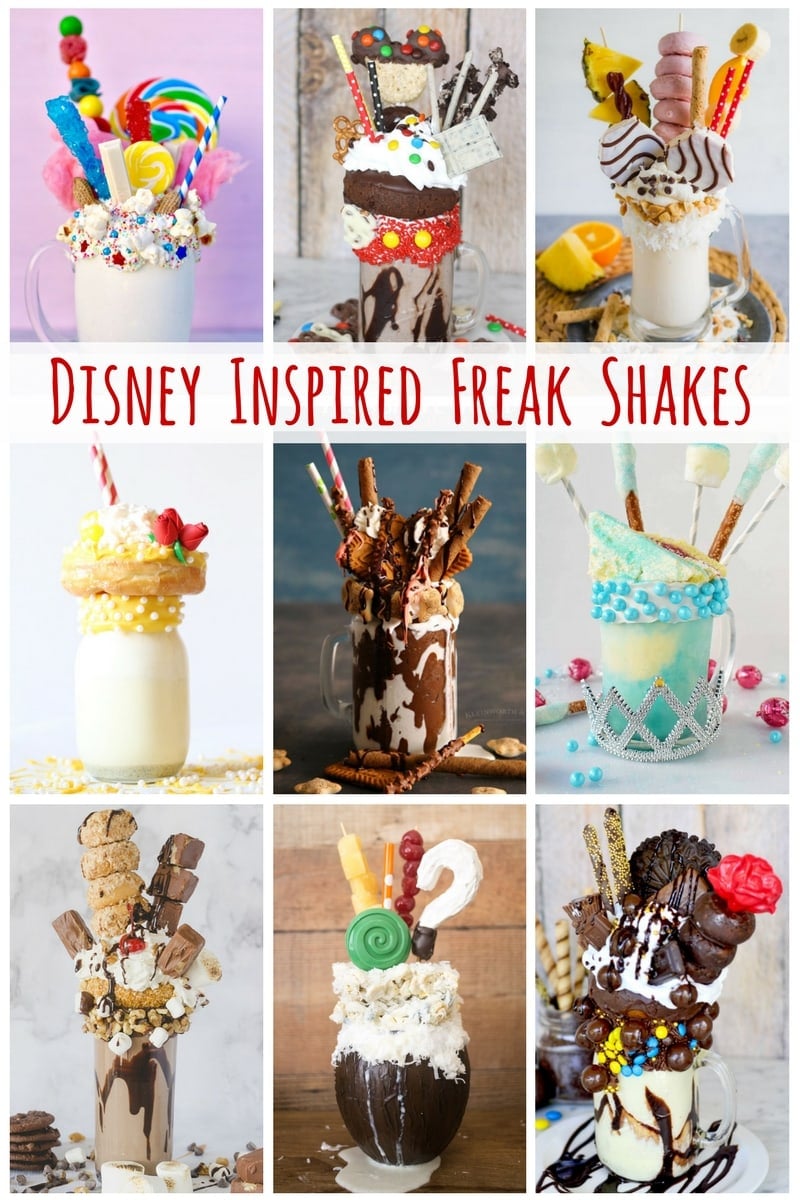 Disney Freak Shake Recipes Collage. Disney inspired Freak Shakes.