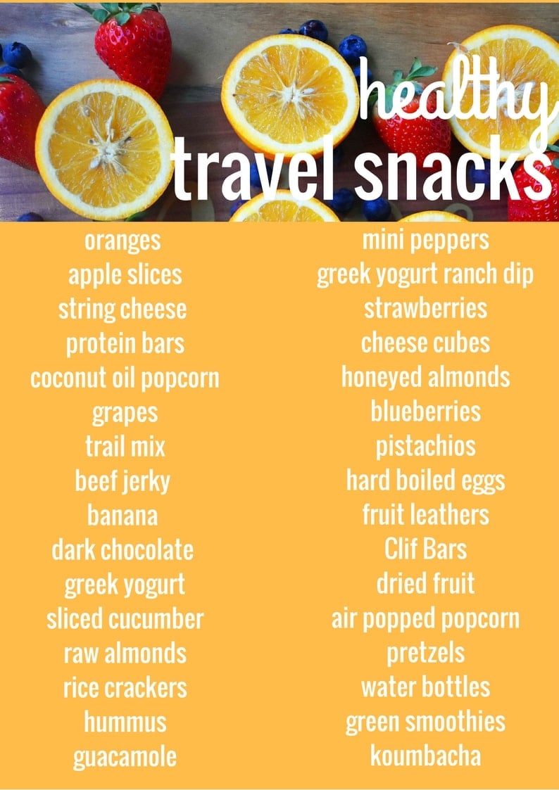 Healthy Travel Snacks. A list of healthy food for your next road trip. www.modernhoney.com