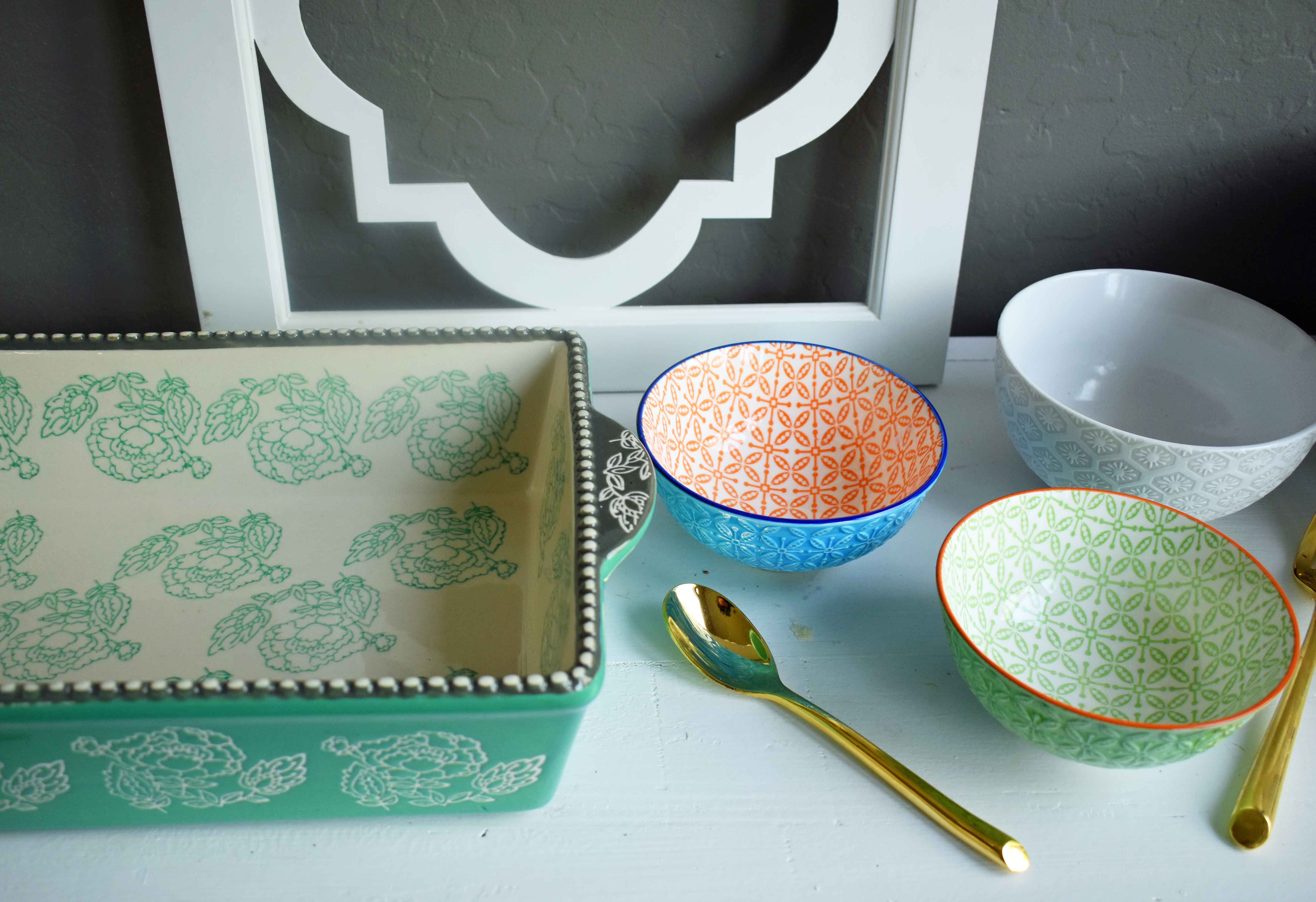 Spring Decoration Ideas. Bright and beautiful dishes from World Market to brighten your kitchen. 