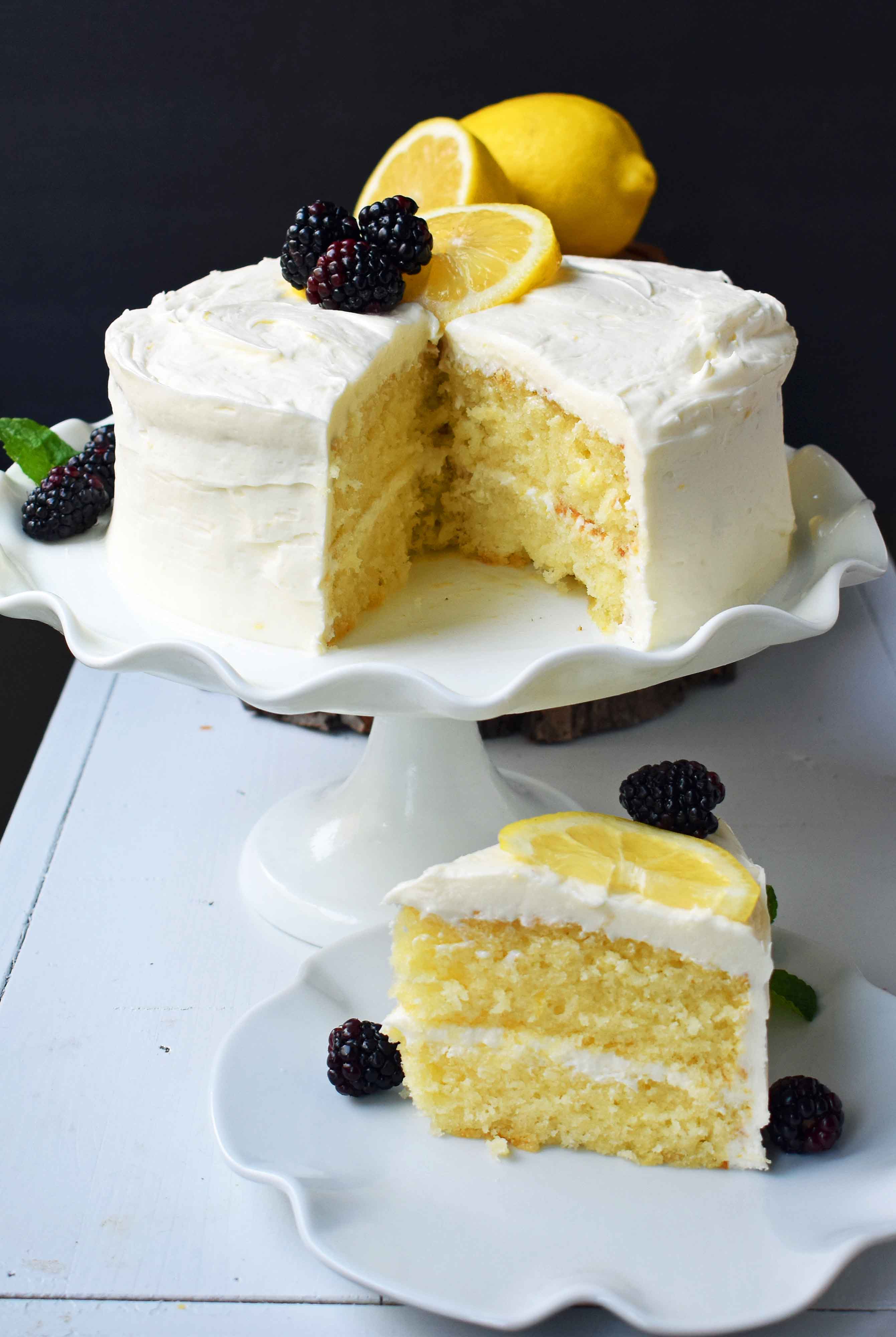 Italian Lemon Olive Oil Cake. Soft and tender moist lemon cake topped with lemon vanilla cream cheese frosting. The perfect lemon cake! www.modernhoney.com