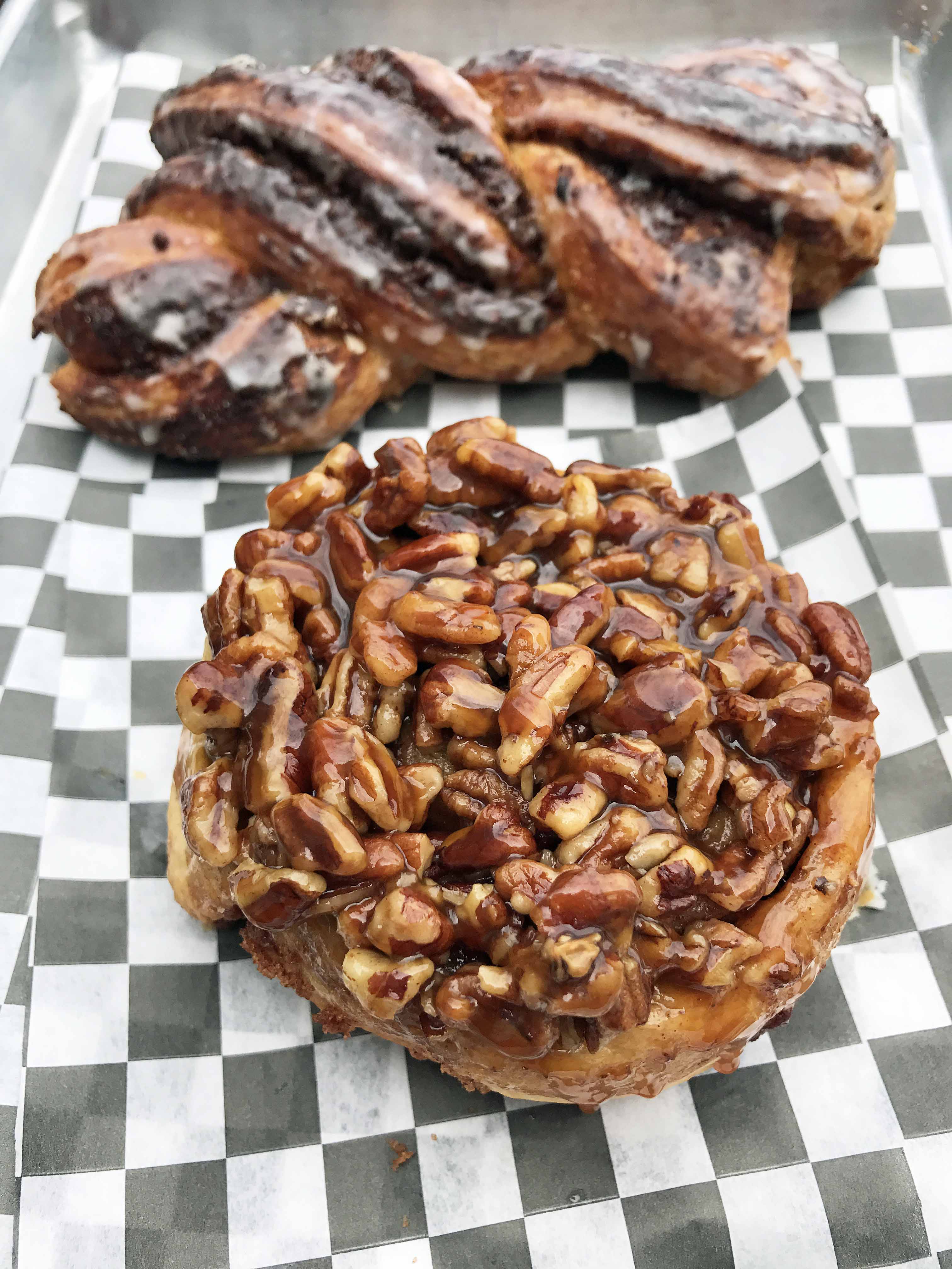 Blackmarket Bakery in Costa Mesa California. Caramel Pecan Roll by Blackmarket Bakery. Best Places to Eat in Orange County.